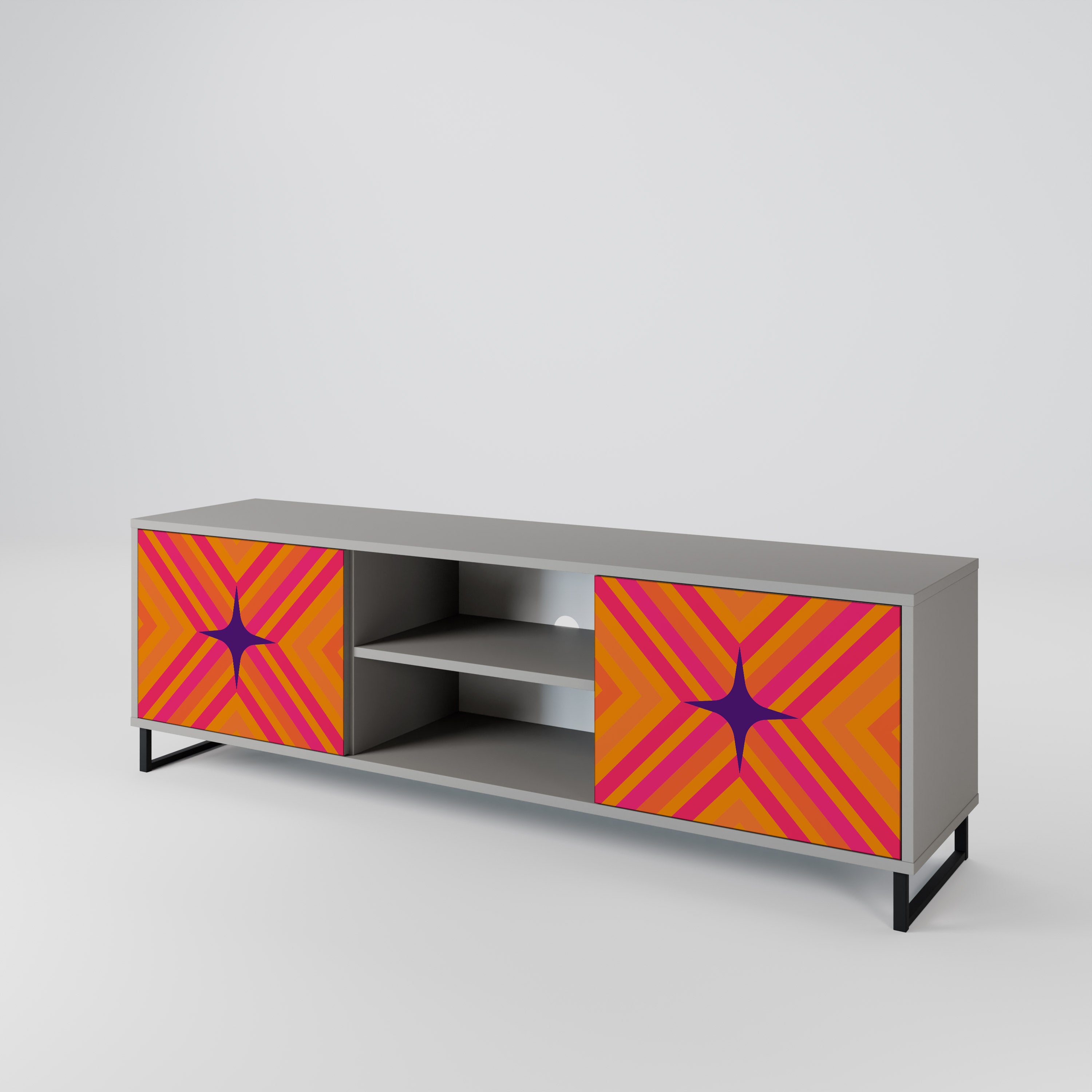 Mueble de TV de 2 puertas GEOMETRIC BRILLIANCE en acabado gris