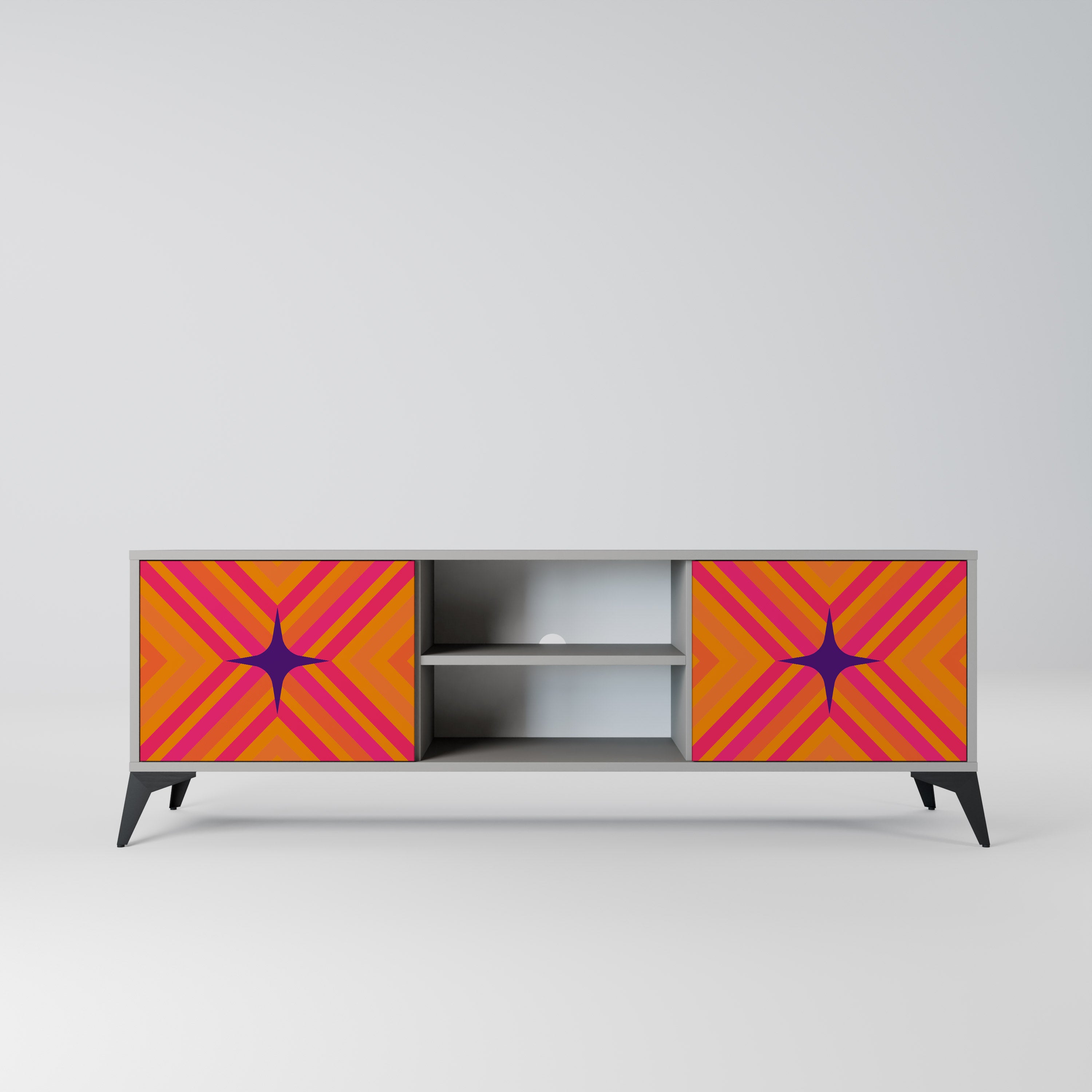 Mueble de TV de 2 puertas GEOMETRIC BRILLIANCE en acabado gris