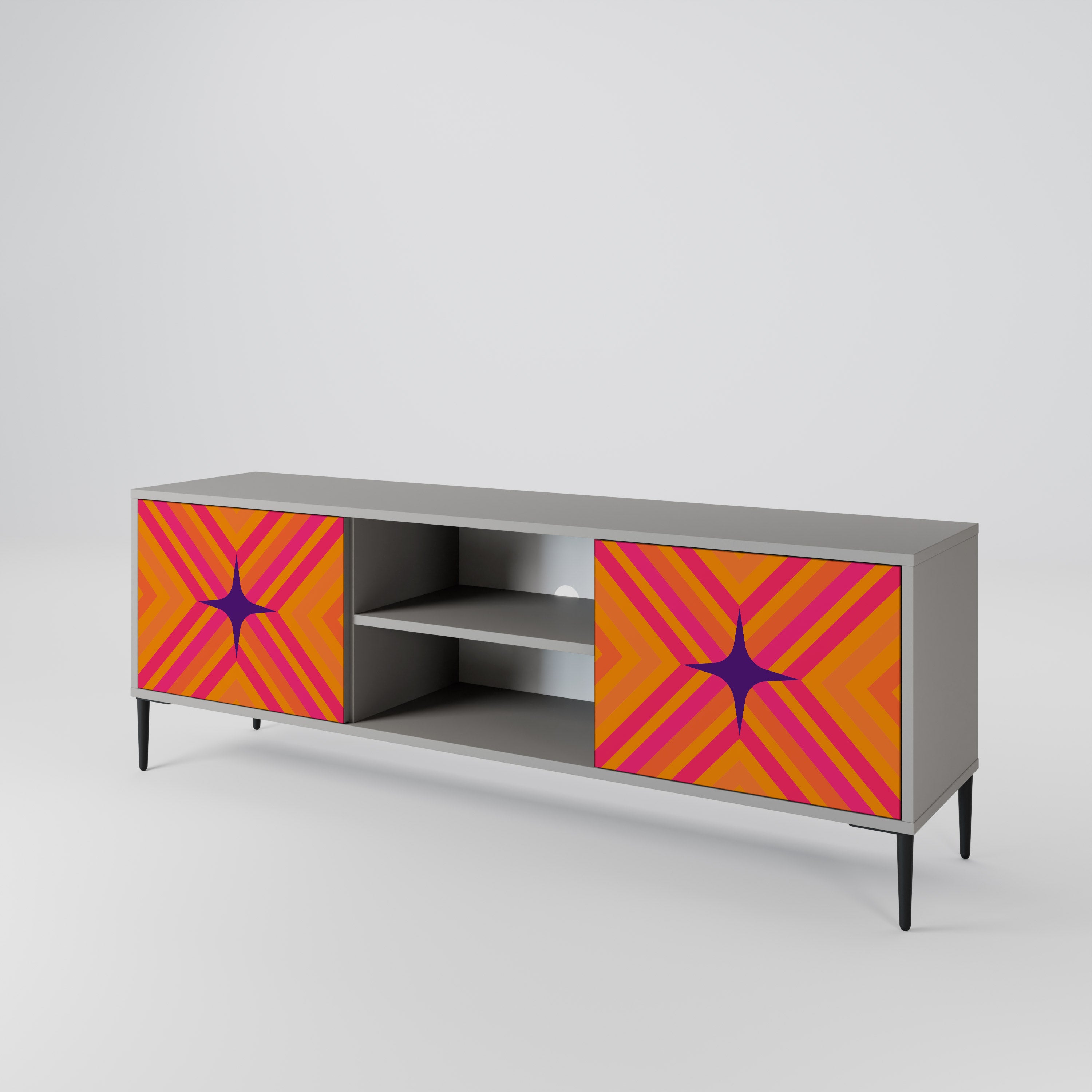 Mueble de TV de 2 puertas GEOMETRIC BRILLIANCE en acabado gris
