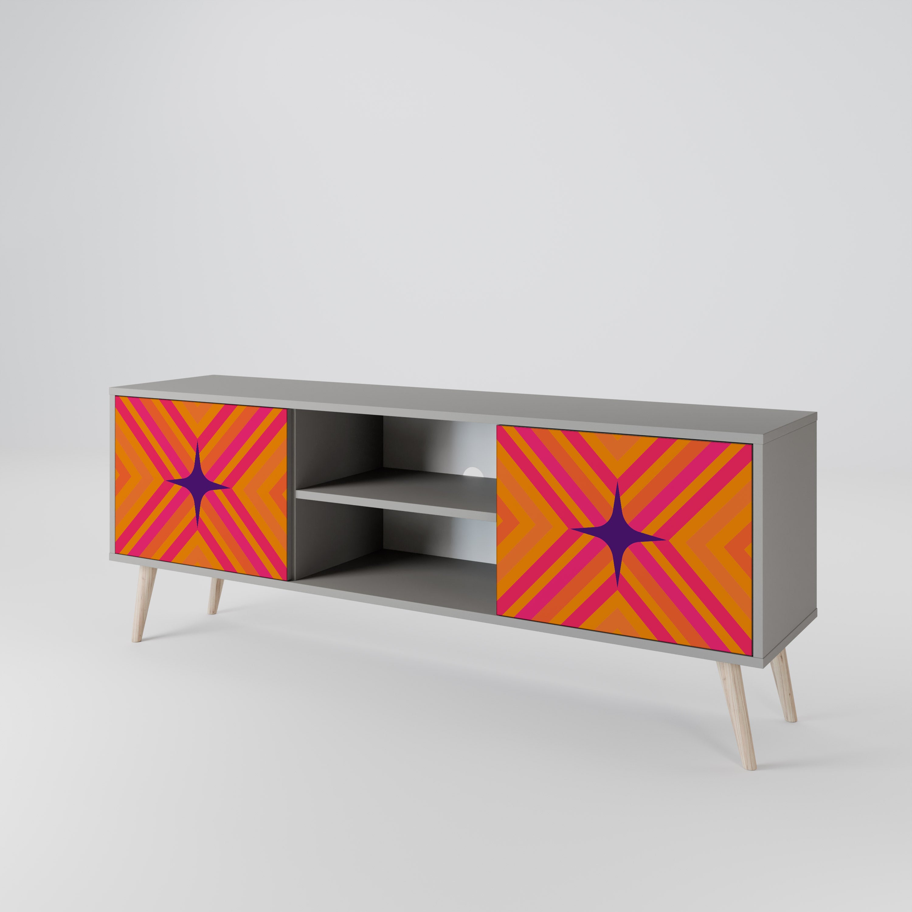 Mueble de TV de 2 puertas GEOMETRIC BRILLIANCE en acabado gris