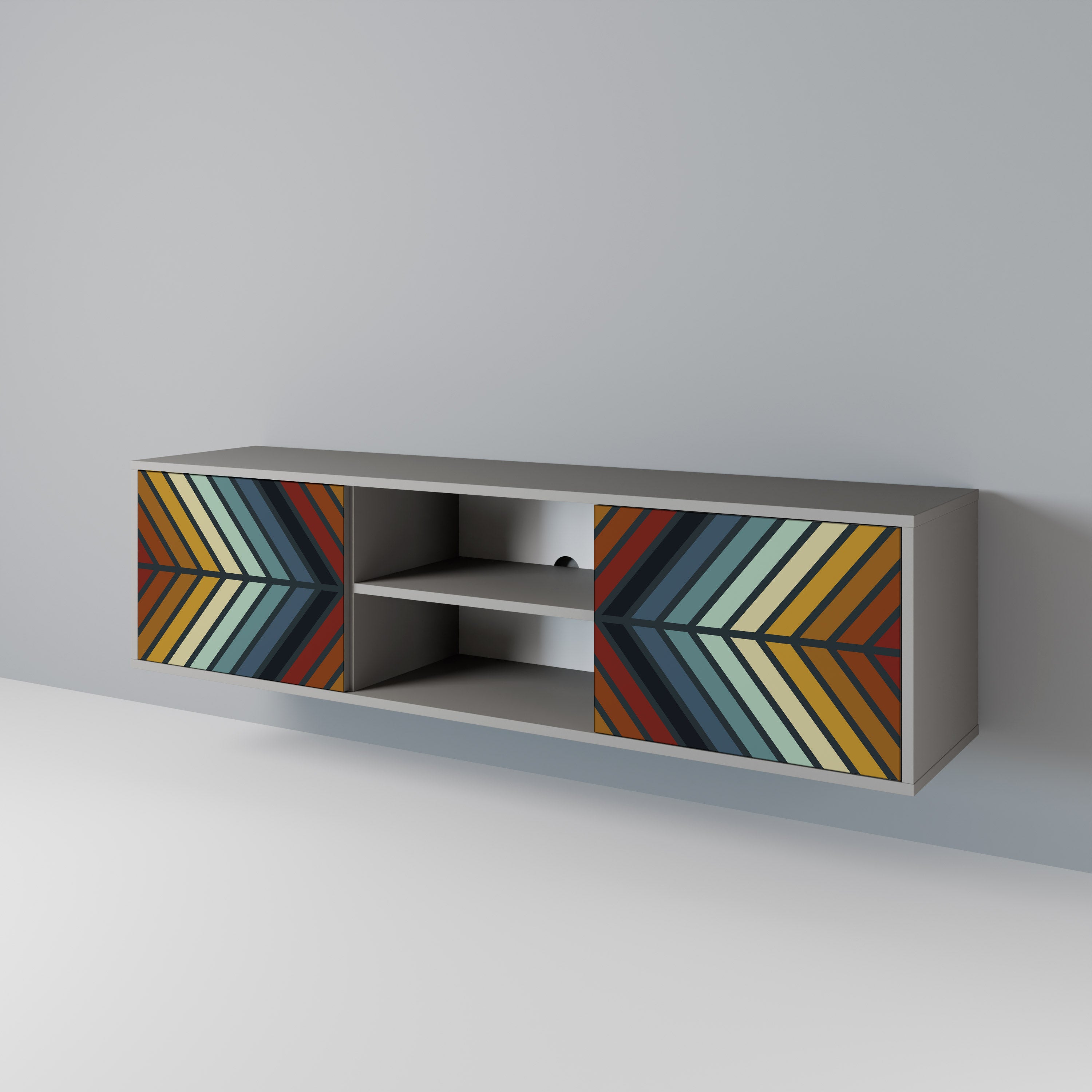 Mueble de TV INDIGENOUS ZIGZAG de 2 puertas en acabado gris