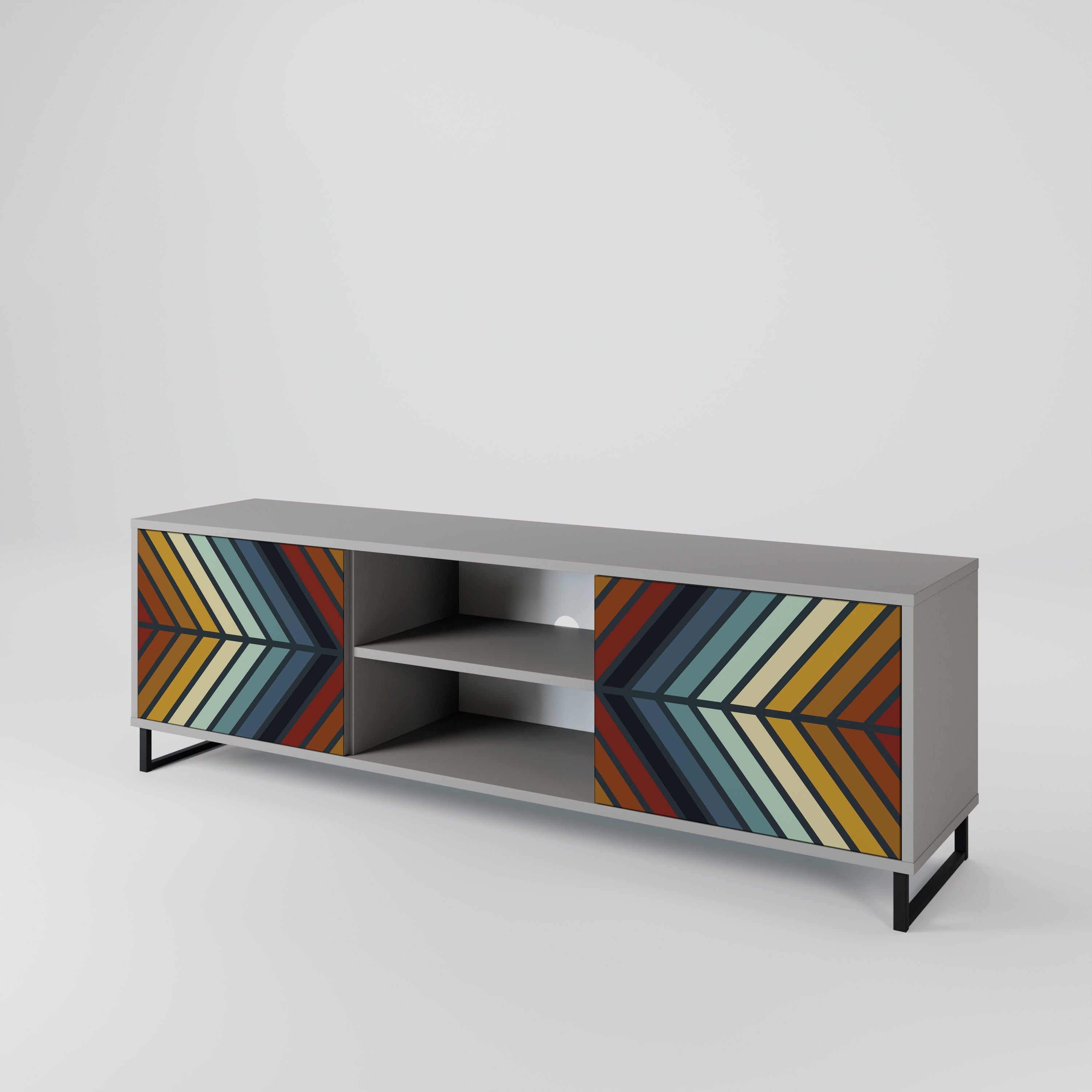 Mueble de TV INDIGENOUS ZIGZAG de 2 puertas en acabado gris