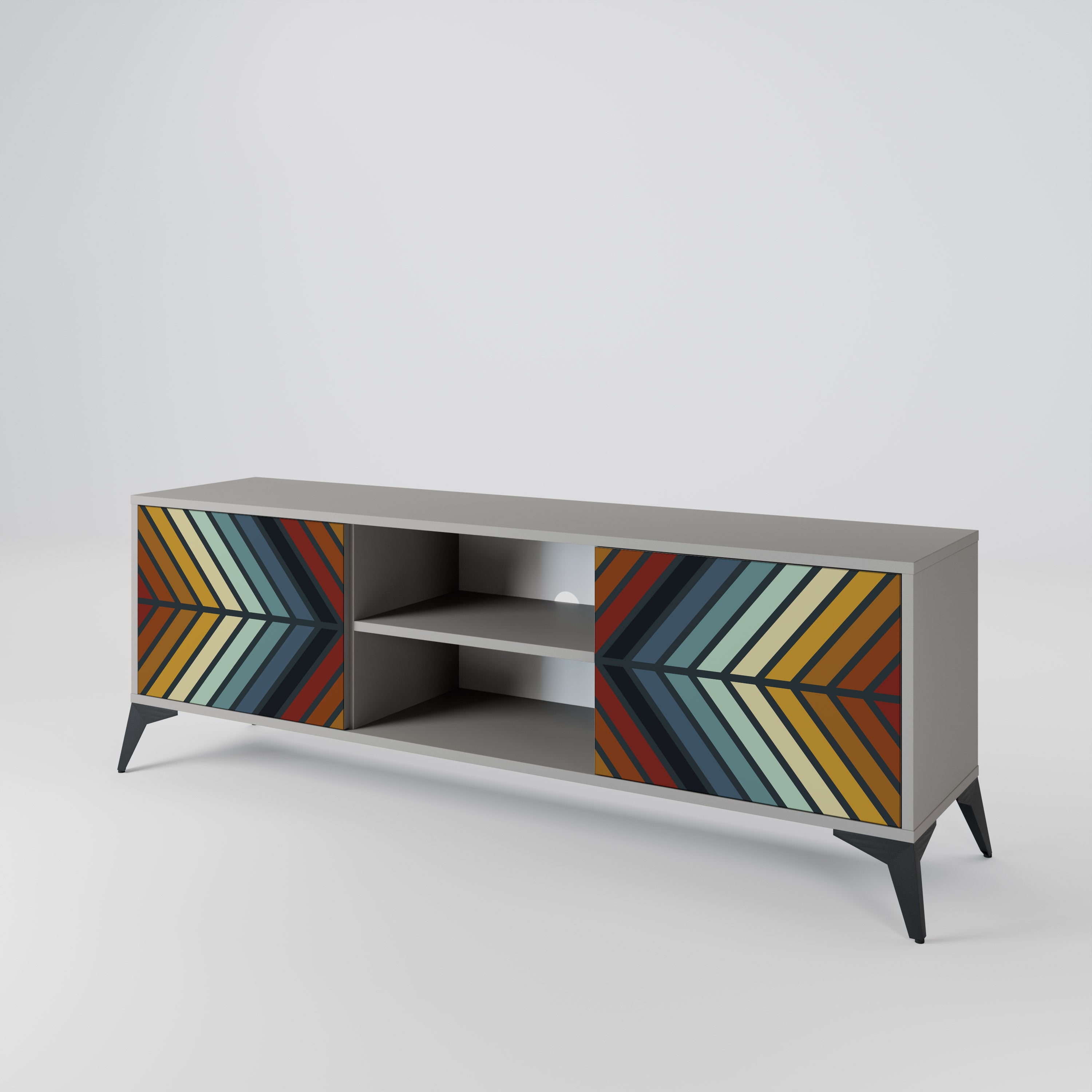 Mueble de TV INDIGENOUS ZIGZAG de 2 puertas en acabado gris