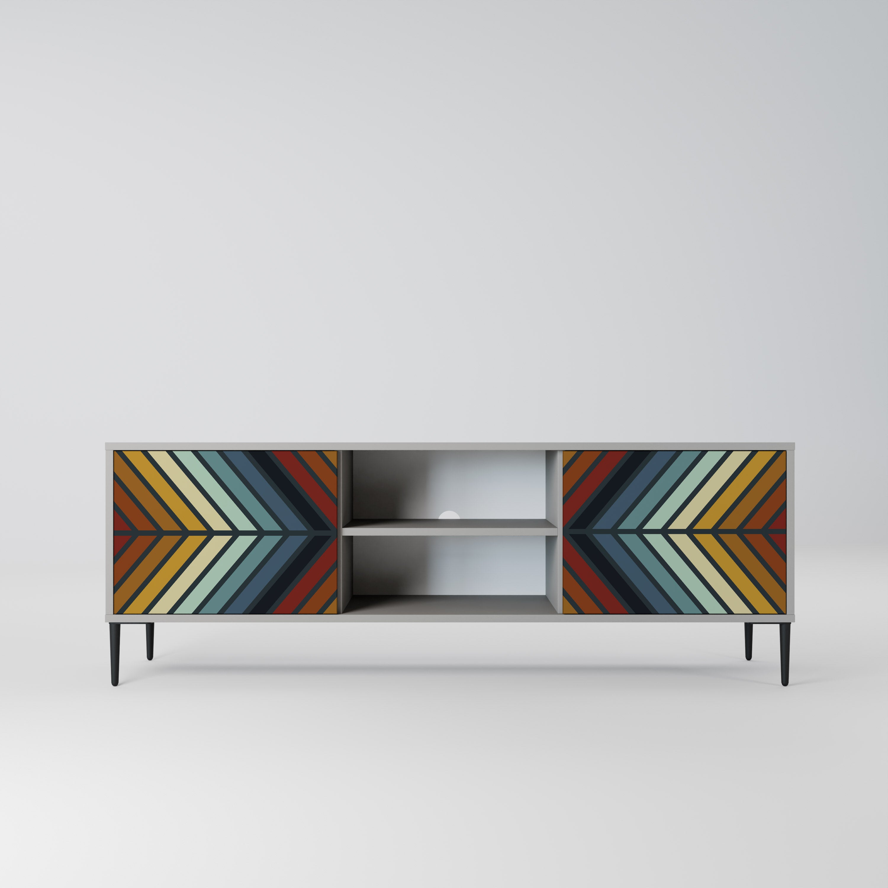 Mueble de TV INDIGENOUS ZIGZAG de 2 puertas en acabado gris