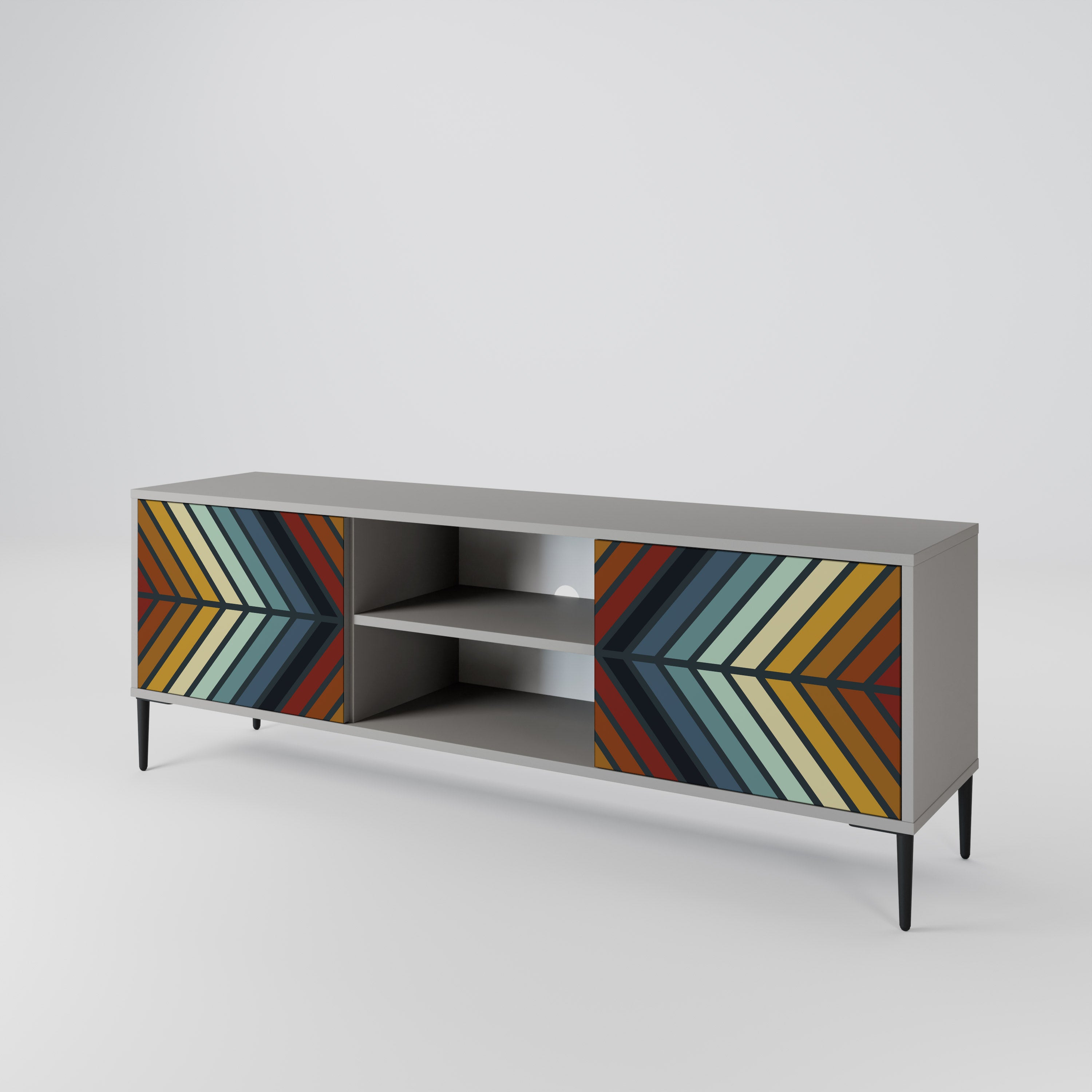 Mueble de TV INDIGENOUS ZIGZAG de 2 puertas en acabado gris