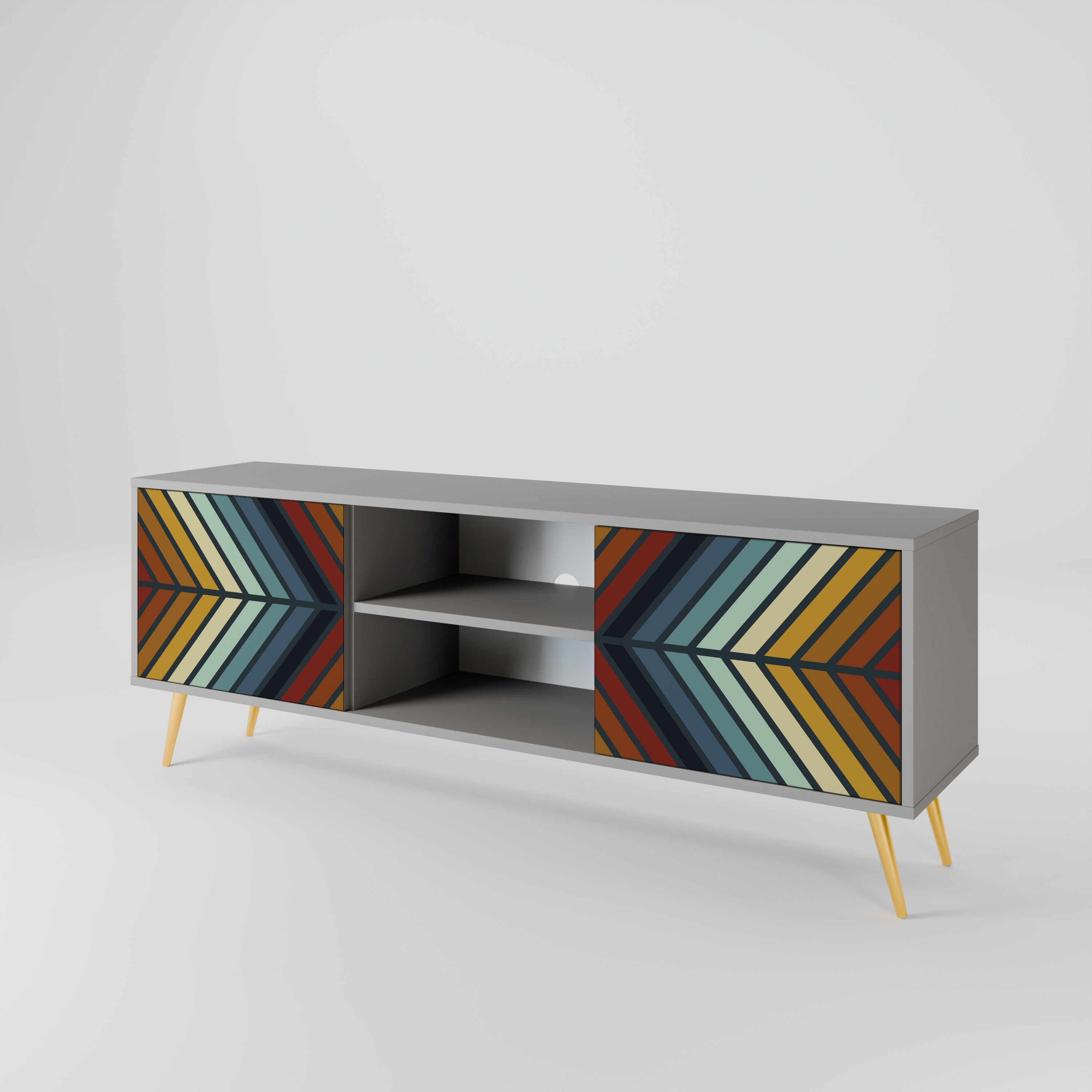Mueble de TV INDIGENOUS ZIGZAG de 2 puertas en acabado gris