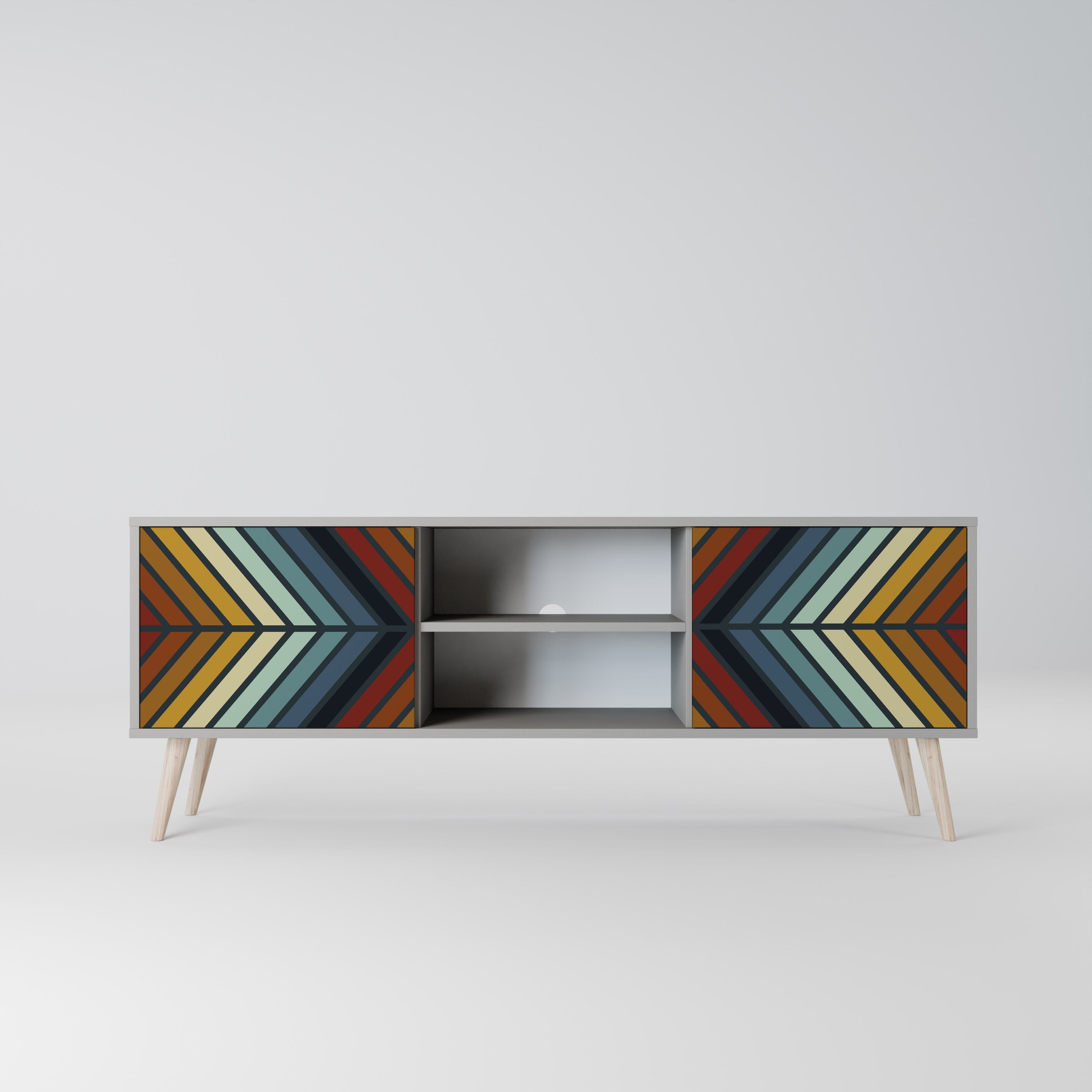 Mueble de TV INDIGENOUS ZIGZAG de 2 puertas en acabado gris