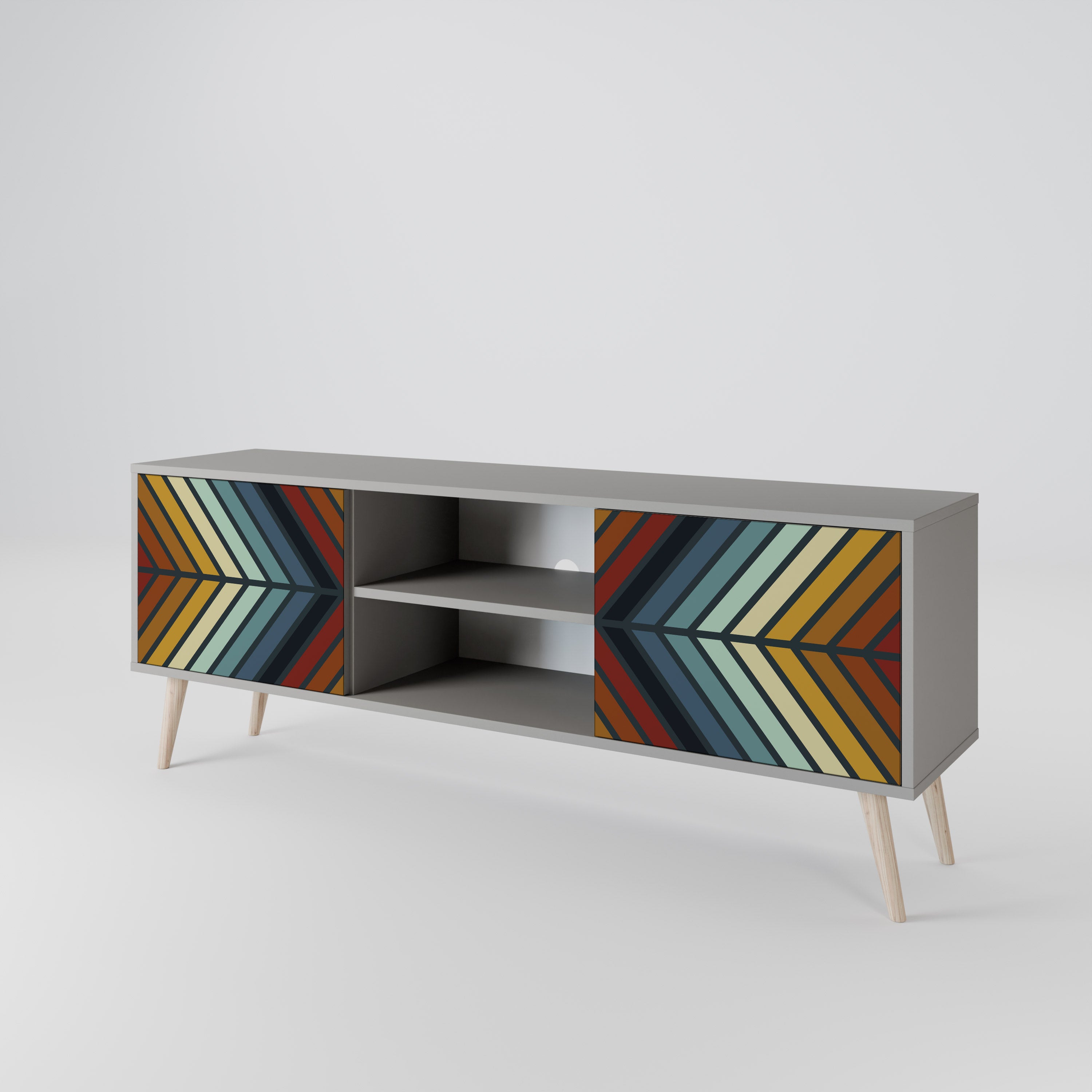 Mueble de TV INDIGENOUS ZIGZAG de 2 puertas en acabado gris