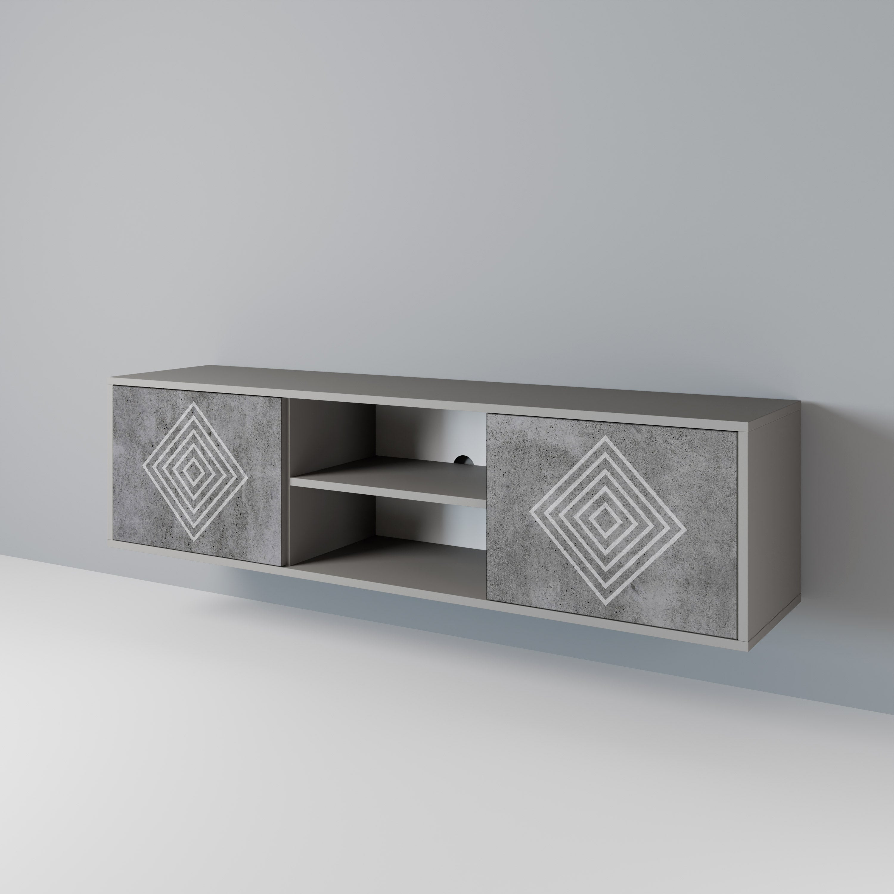 Mueble de TV de 2 puertas POLYGONAL ARTISTRY en acabado gris