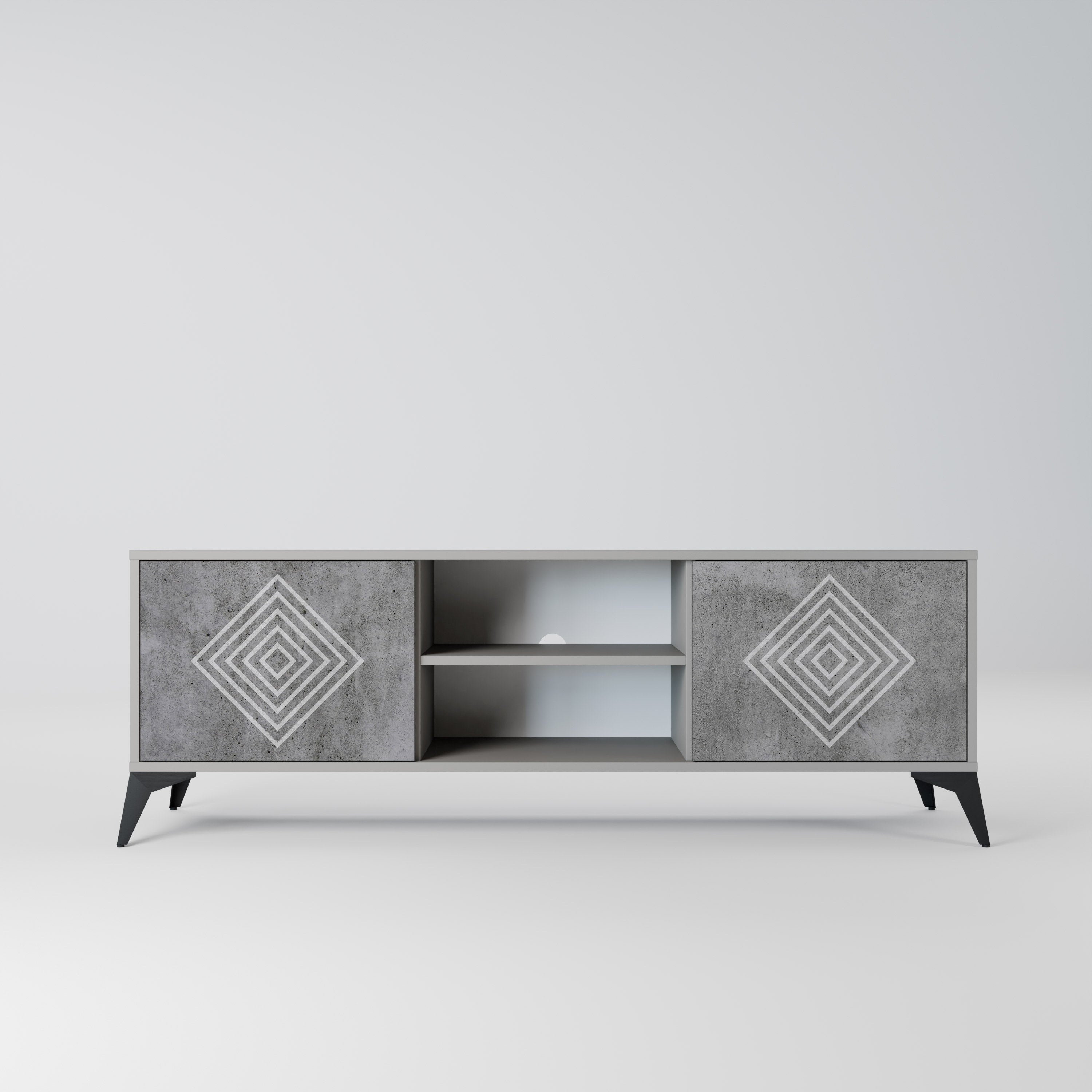 Mueble de TV de 2 puertas POLYGONAL ARTISTRY en acabado gris