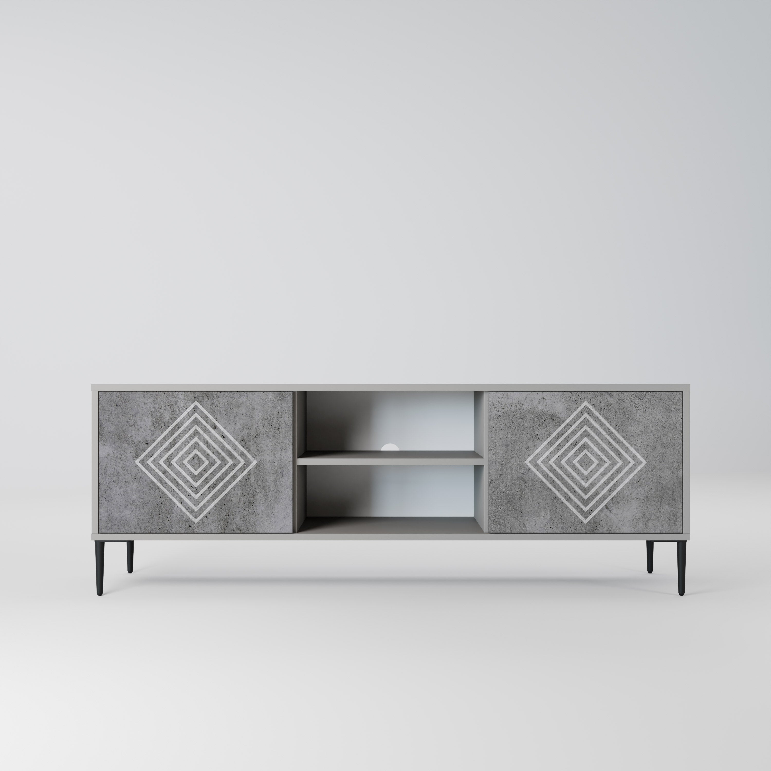 Mueble de TV de 2 puertas POLYGONAL ARTISTRY en acabado gris
