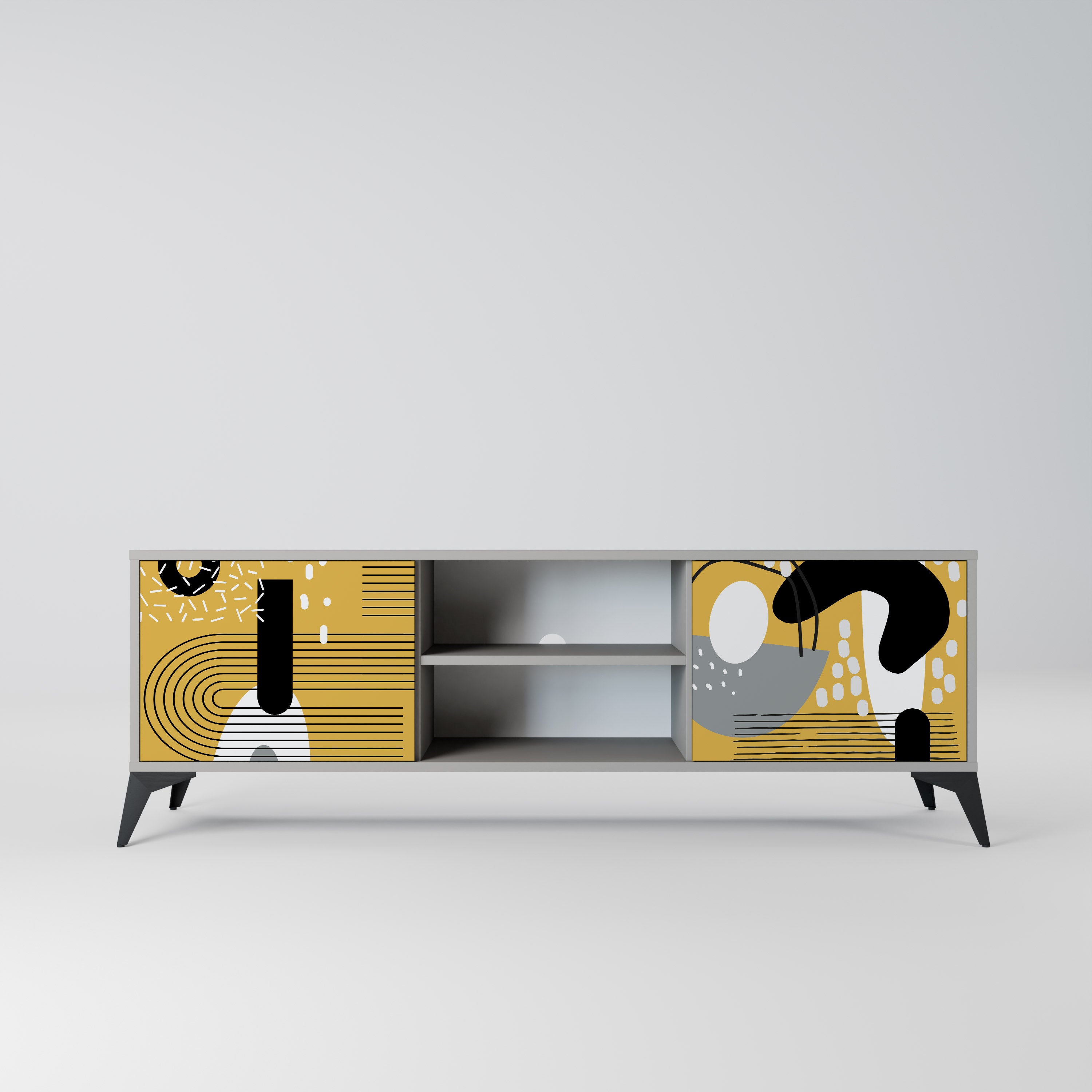 Mueble de TV de 2 puertas SHAPESHIFT SYMPHONY en acabado gris