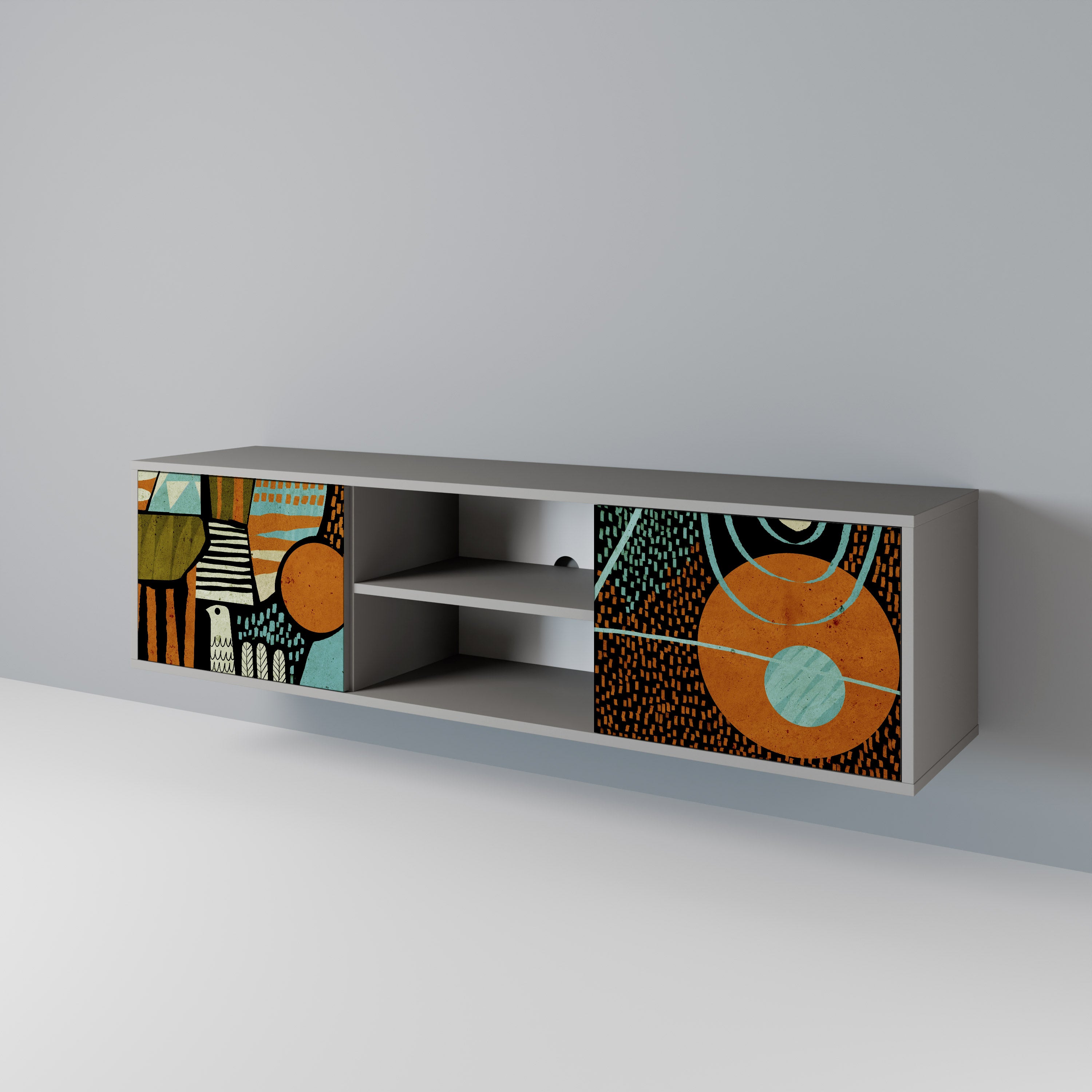 Mueble de TV de 2 puertas GEODE GLIMMER en acabado gris