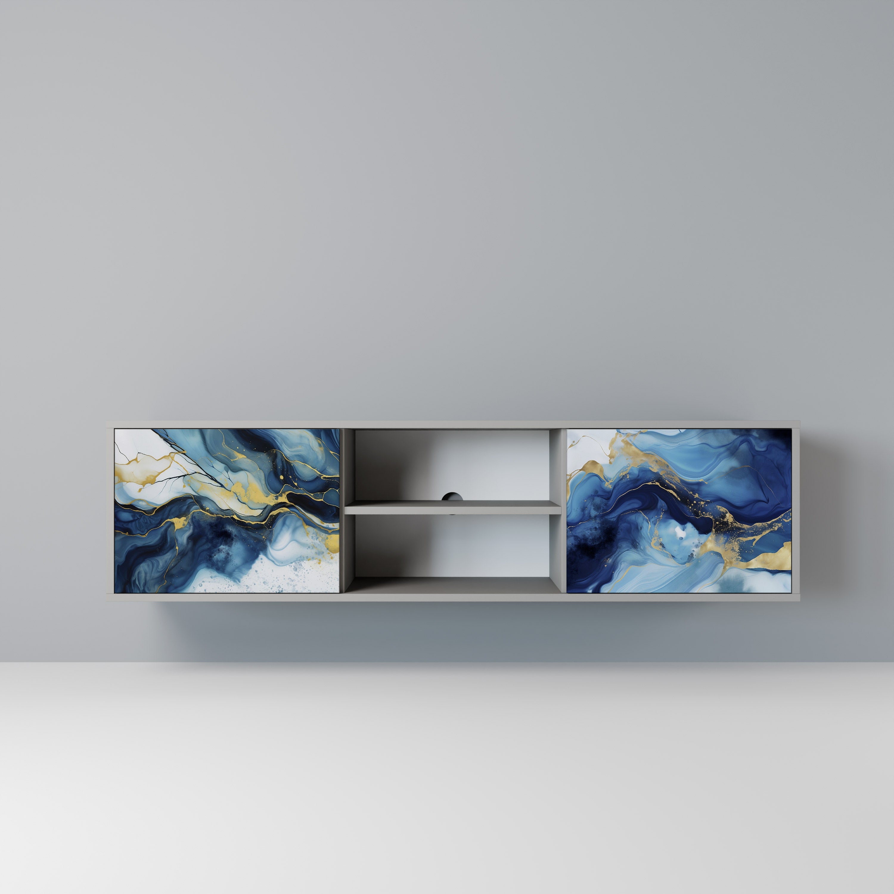 Mueble de TV de 2 puertas INKY MARBLE en acabado gris