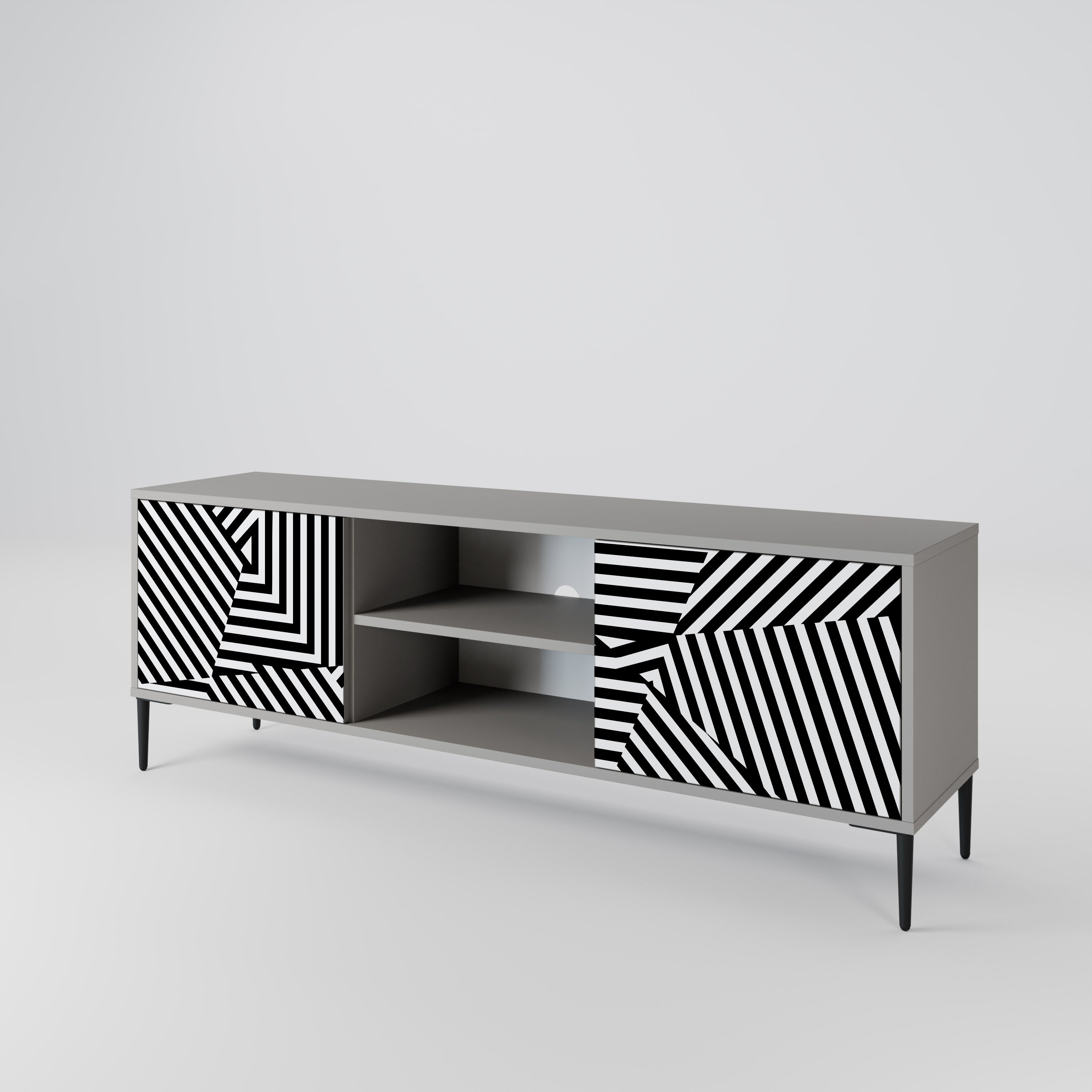 Mueble de TV ILLUSIONARY LATTICE de 2 puertas con acabado gris