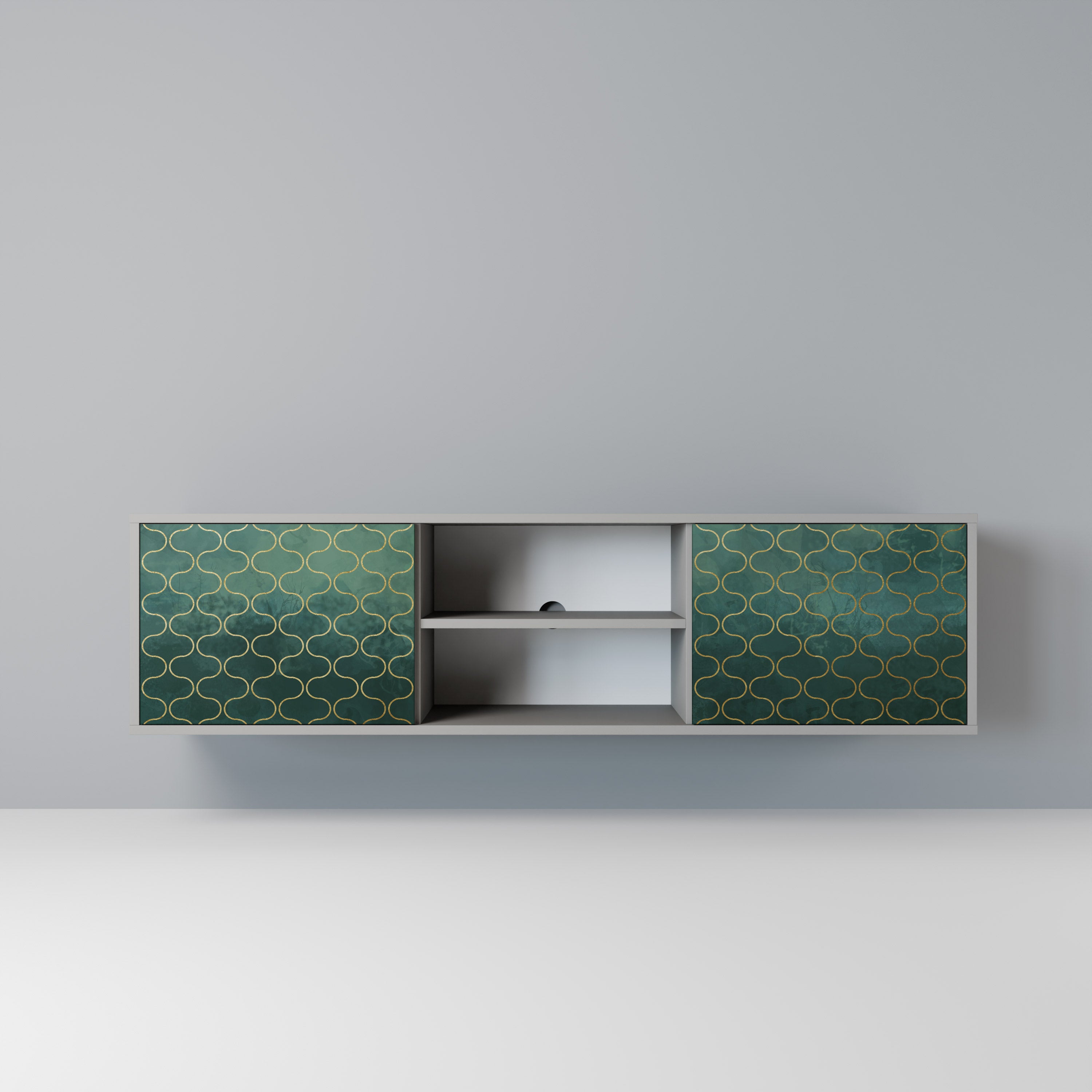 Mueble de TV de 2 puertas TESSELATED GREENERY en acabado gris