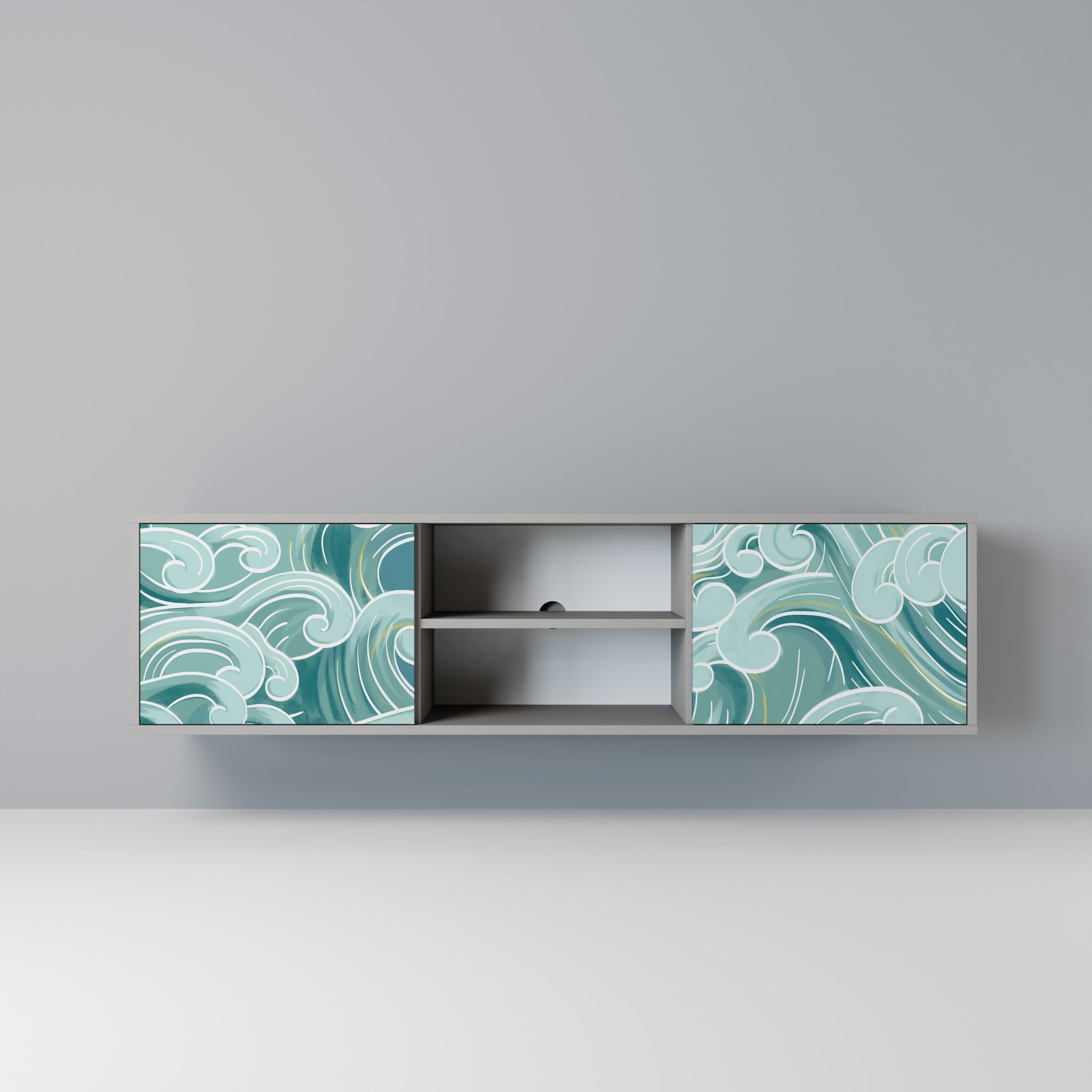 Mueble de TV ASIAN SWAY de 2 puertas con acabado gris