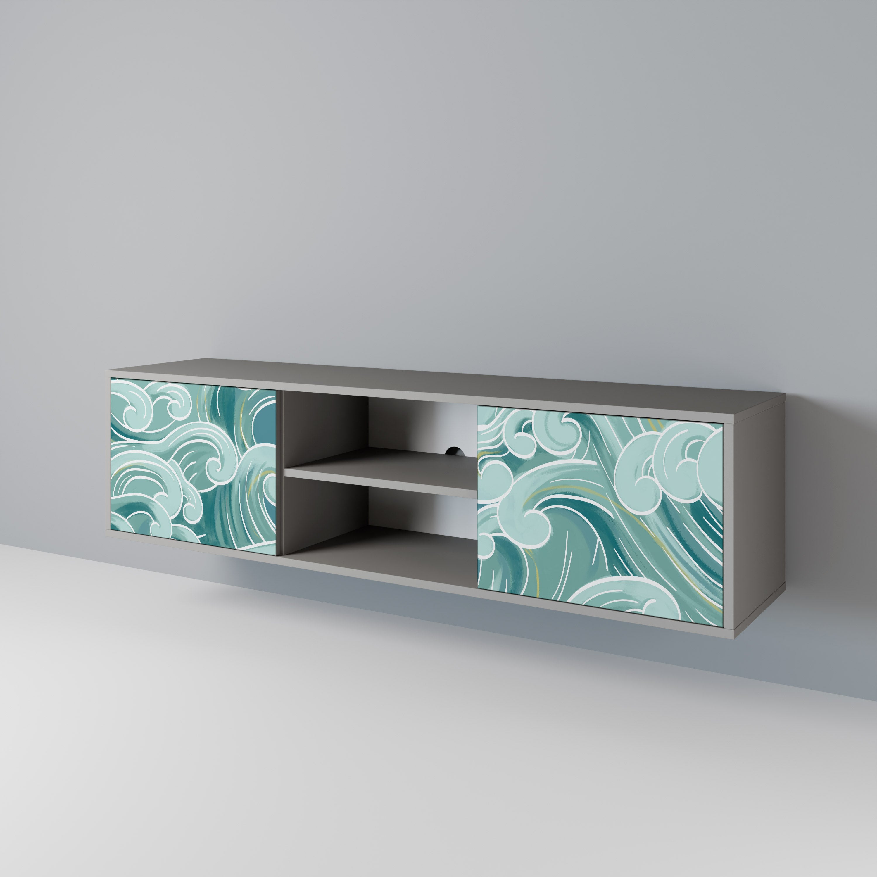 Mueble de TV ASIAN SWAY de 2 puertas con acabado gris