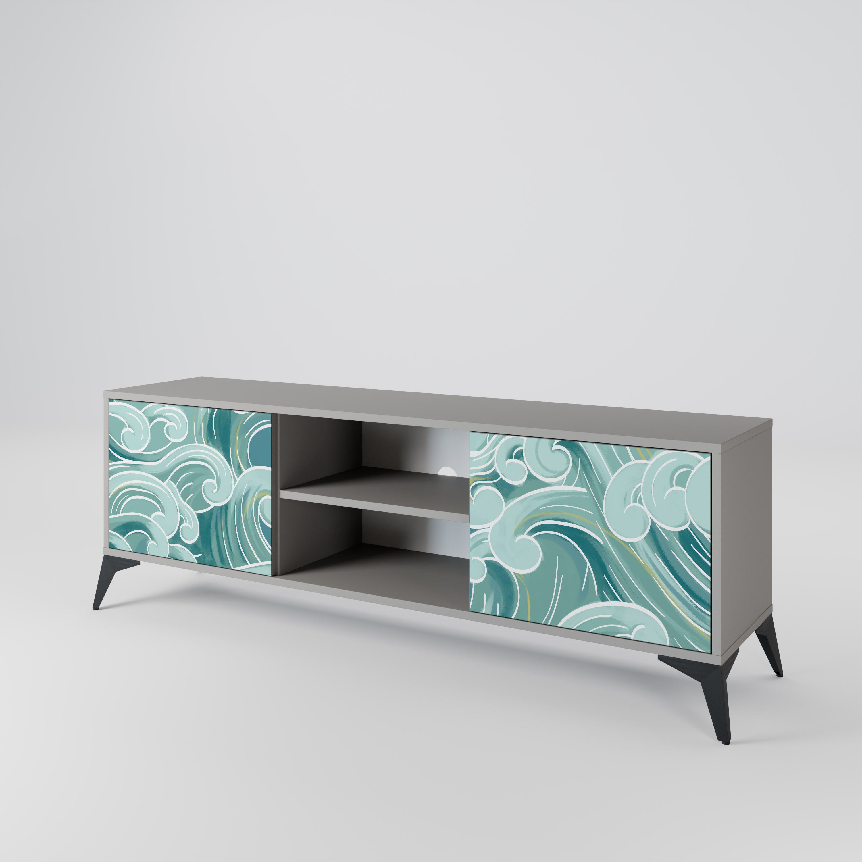 Mueble de TV ASIAN SWAY de 2 puertas con acabado gris