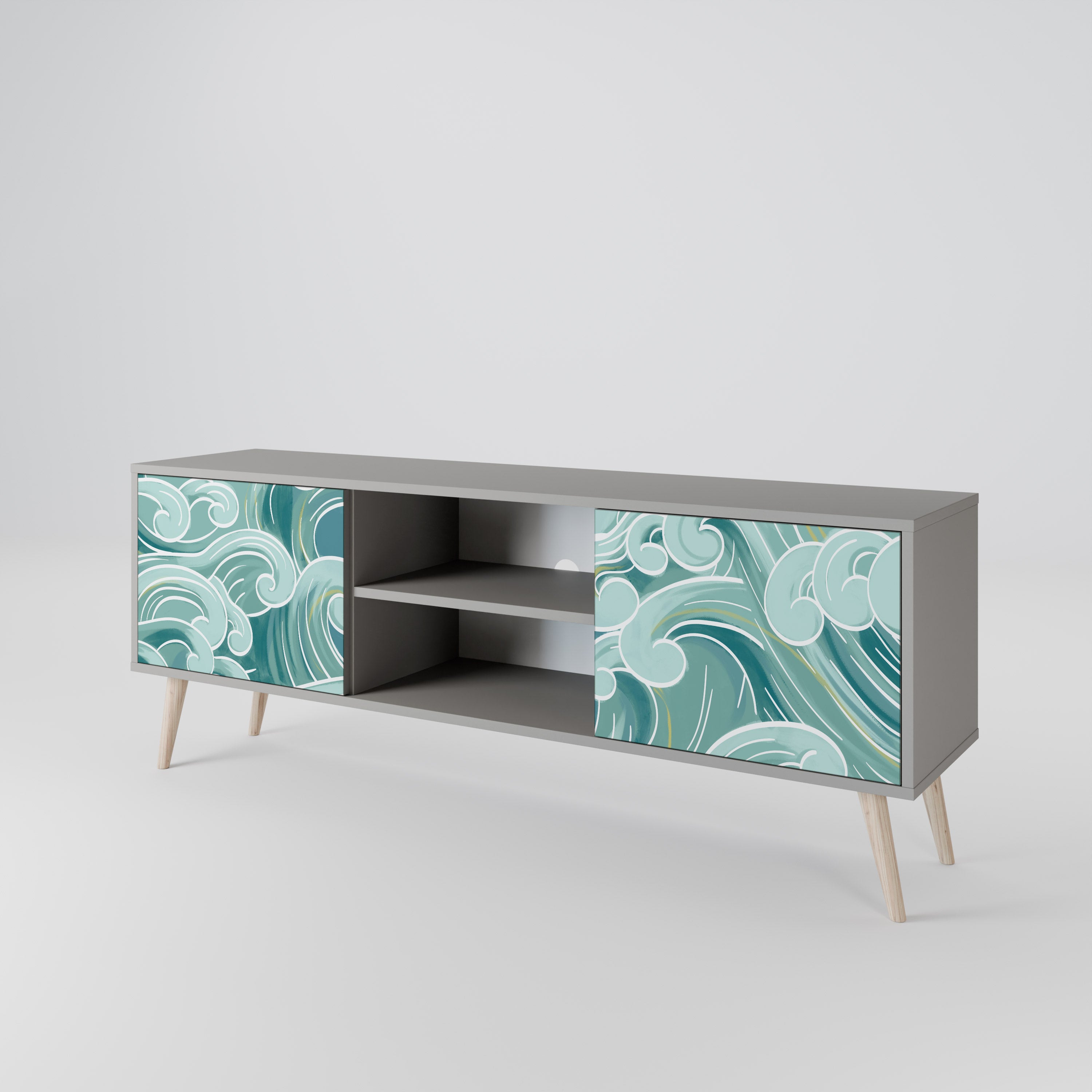 Mueble de TV ASIAN SWAY de 2 puertas con acabado gris