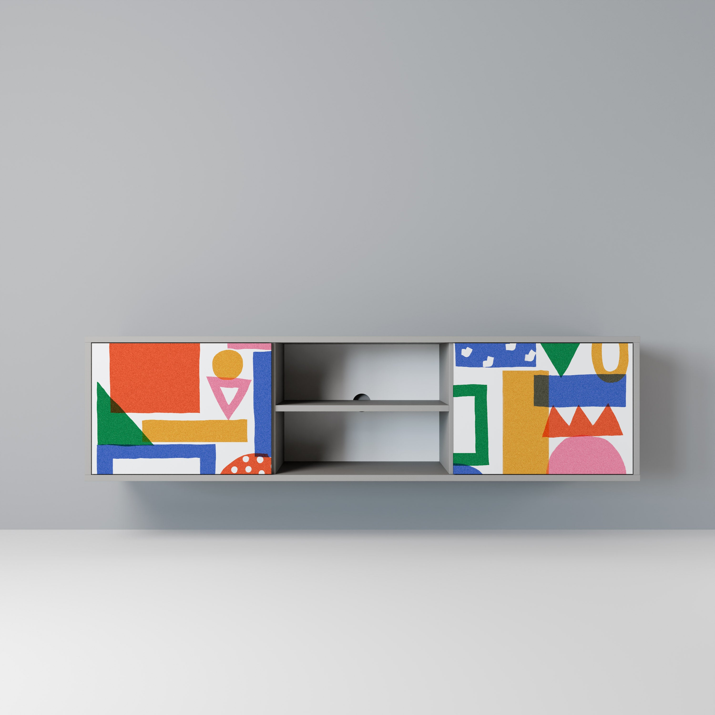 GEOMETRIC GLIMMER 2-Door TV Stand in Grey Finish