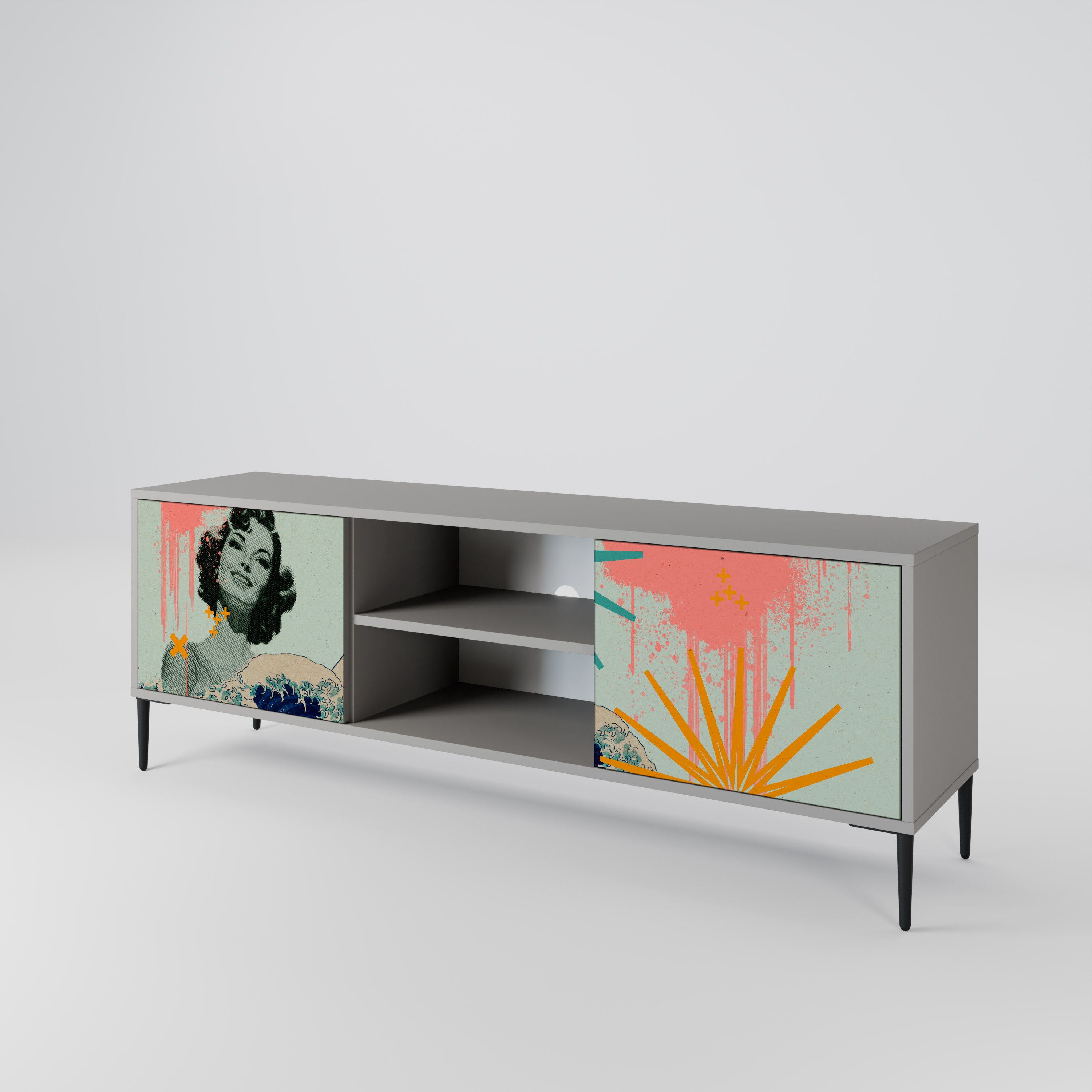 Mueble de TV de 2 puertas KANAGAWA BEAUTY en acabado gris