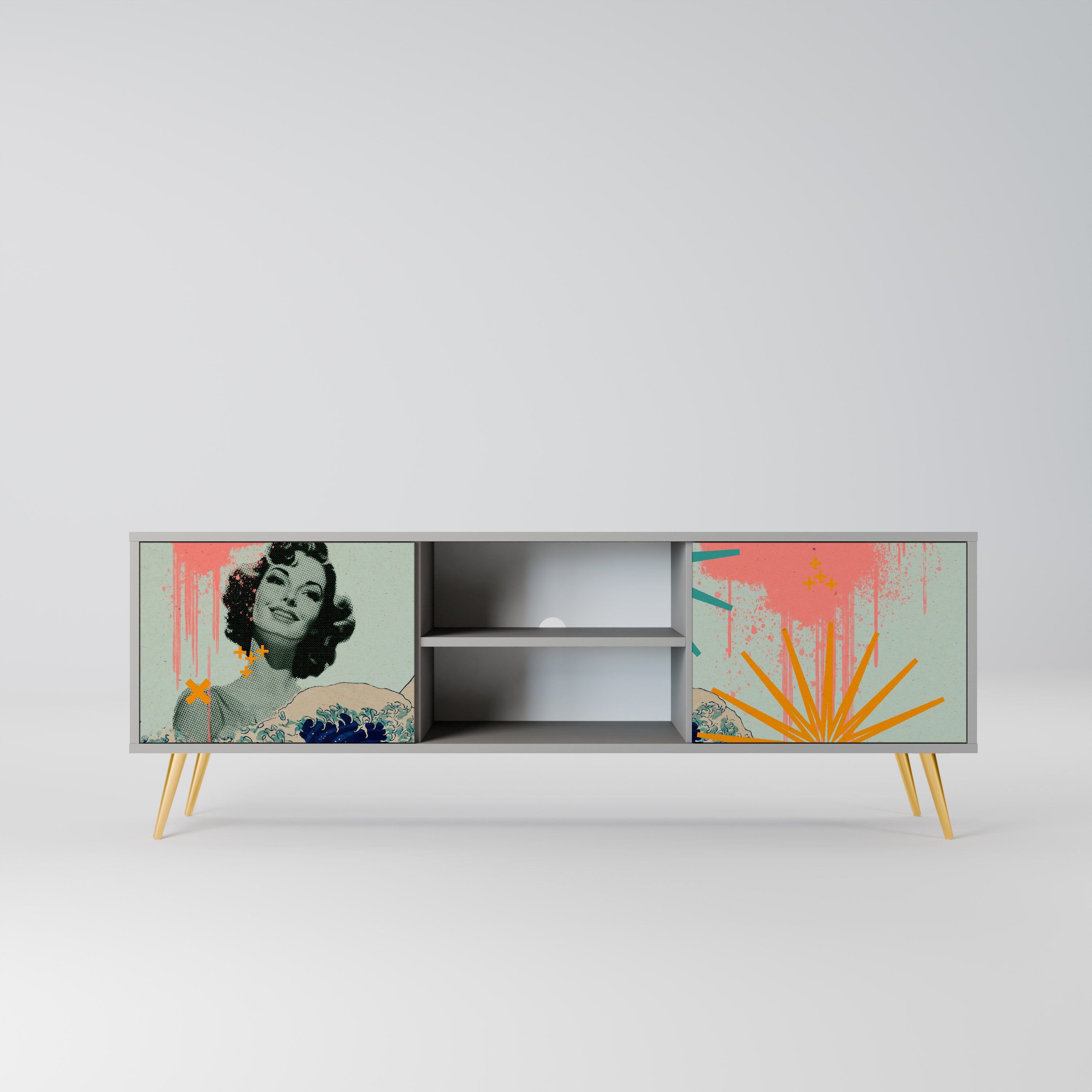 KANAGAWA BEAUTY 2-Door TV Stand in Grey Finish