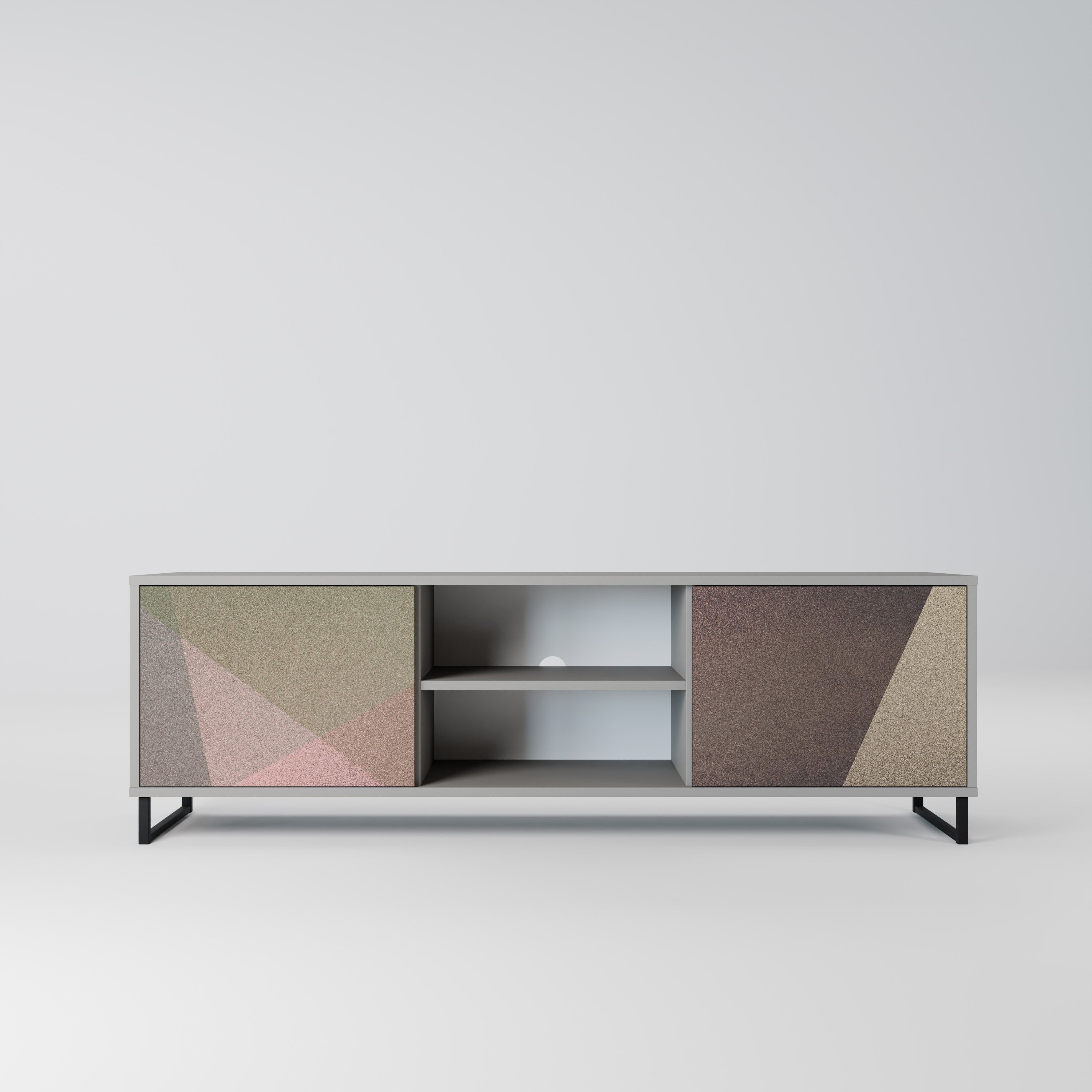BEIGE GEOMETRY 2-Door TV Stand in Grey Finish