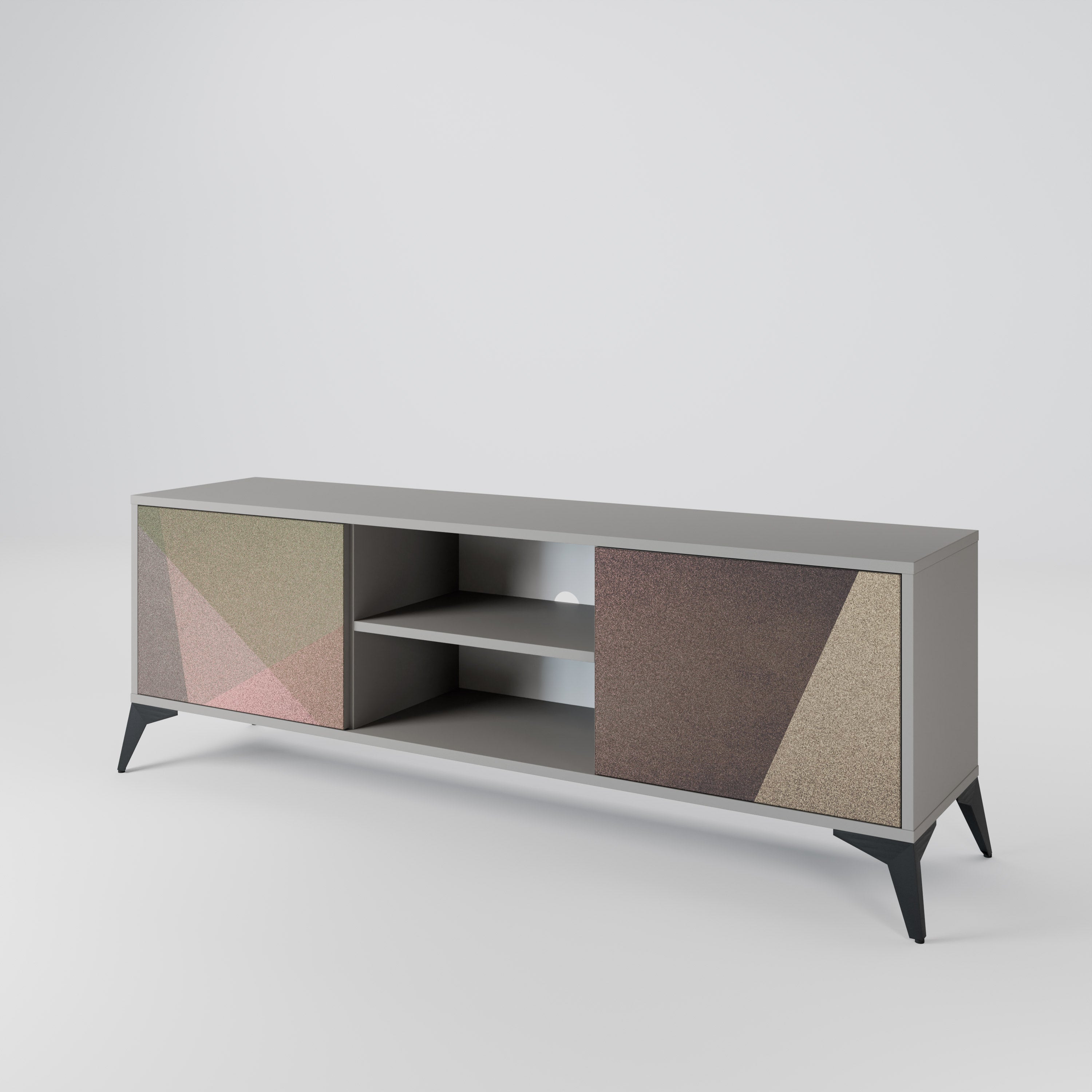 Mueble de TV de 2 puertas BEIGE GEOMETRY en acabado gris