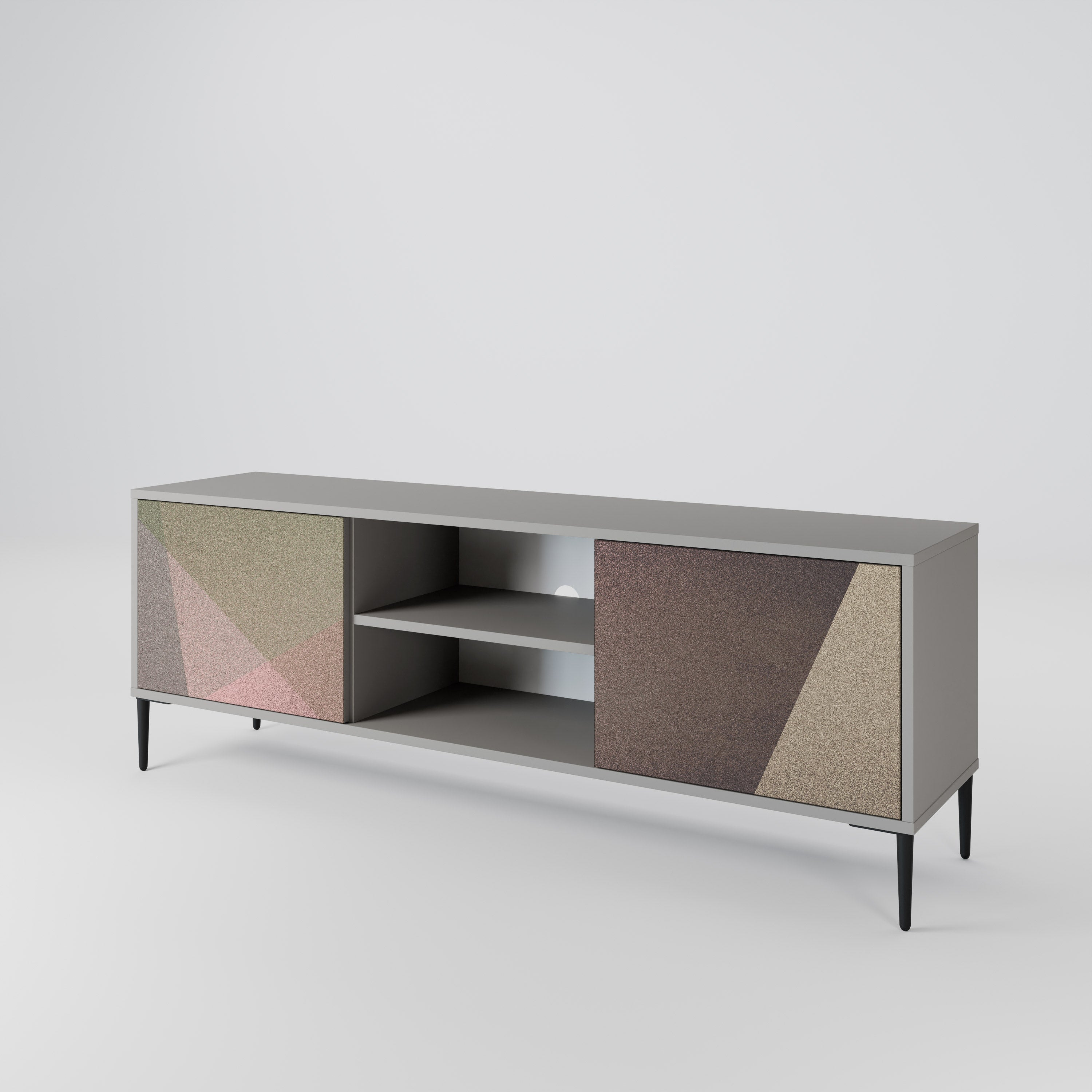 Mueble de TV de 2 puertas BEIGE GEOMETRY en acabado gris