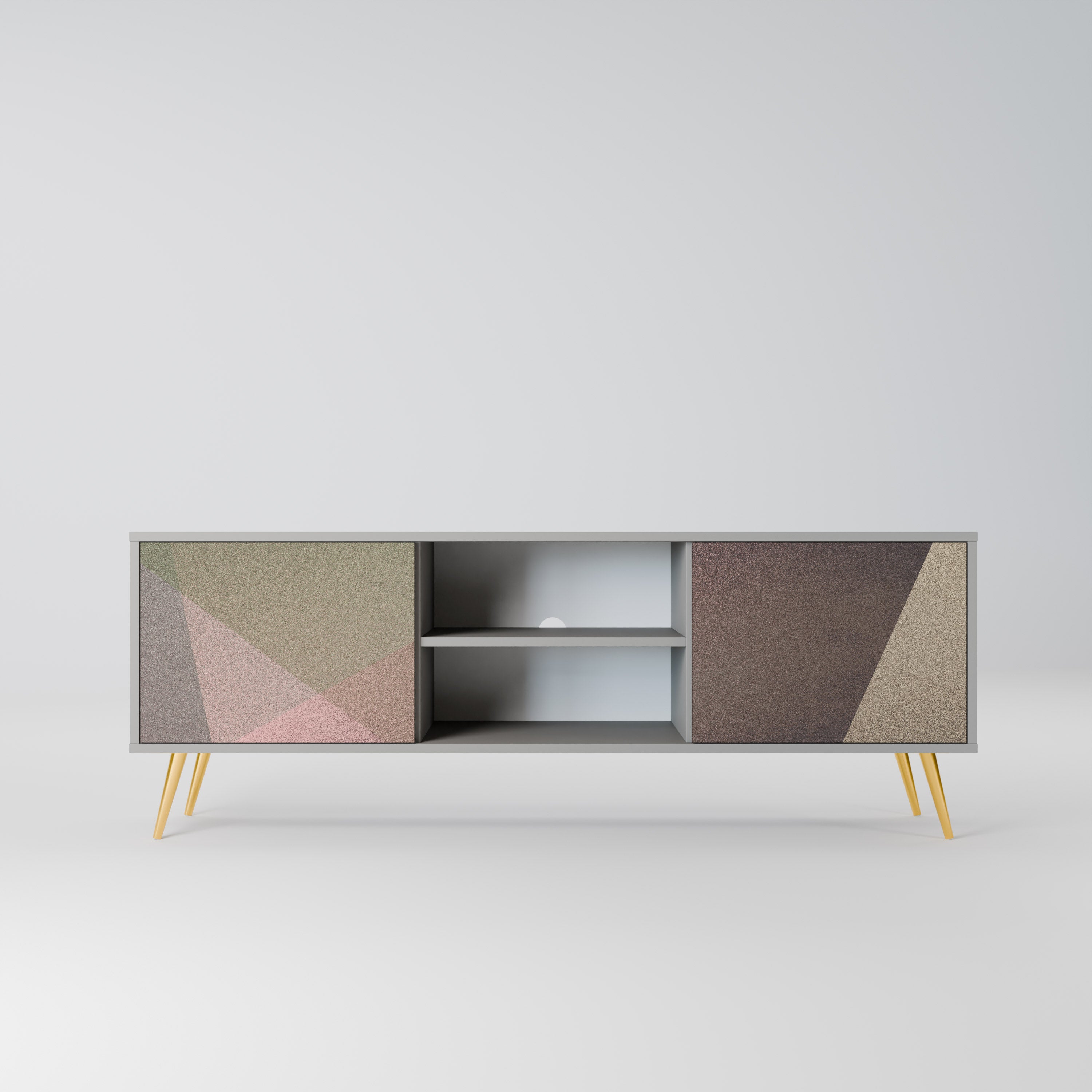 BEIGE GEOMETRY 2-Door TV Stand in Grey Finish
