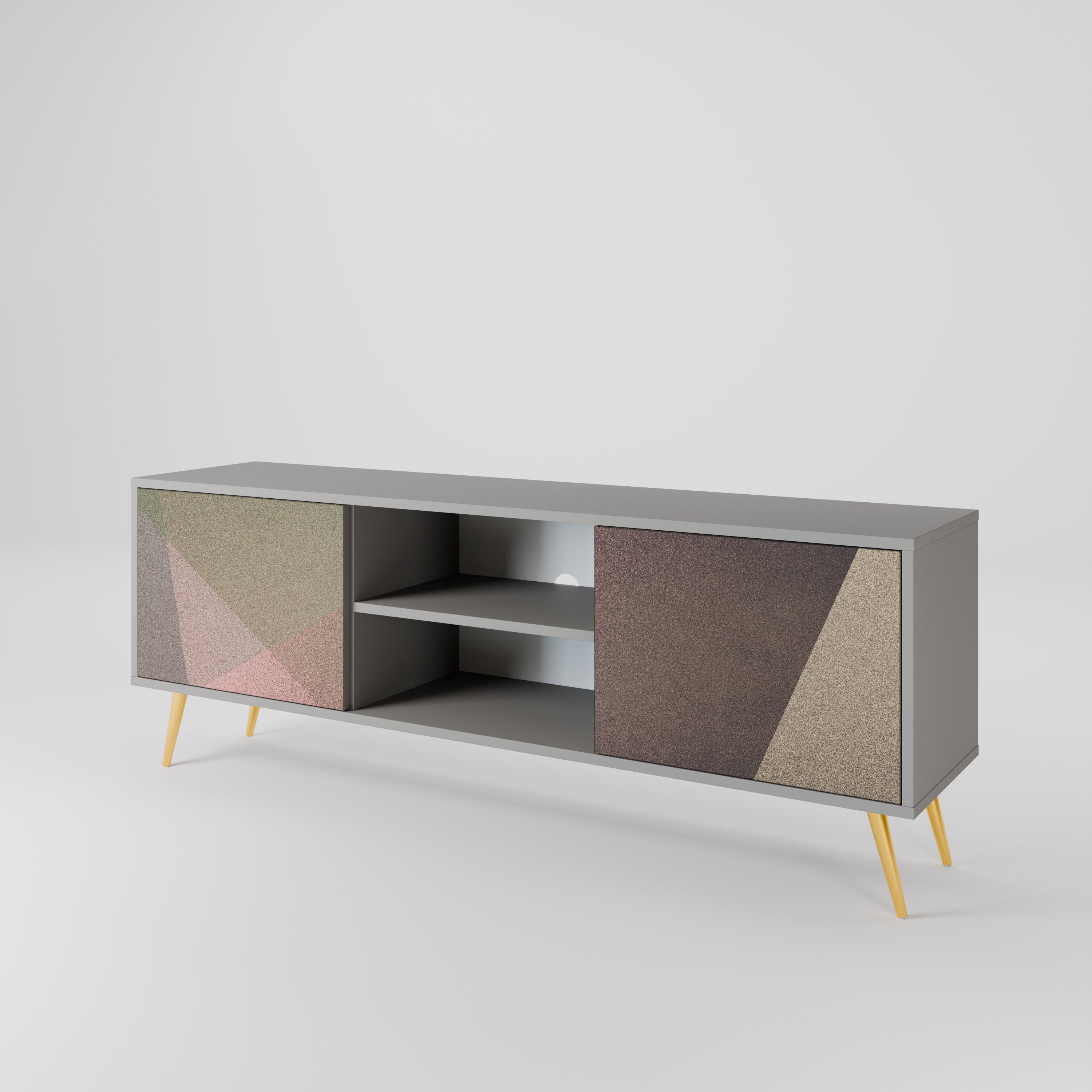 Mueble de TV de 2 puertas BEIGE GEOMETRY en acabado gris