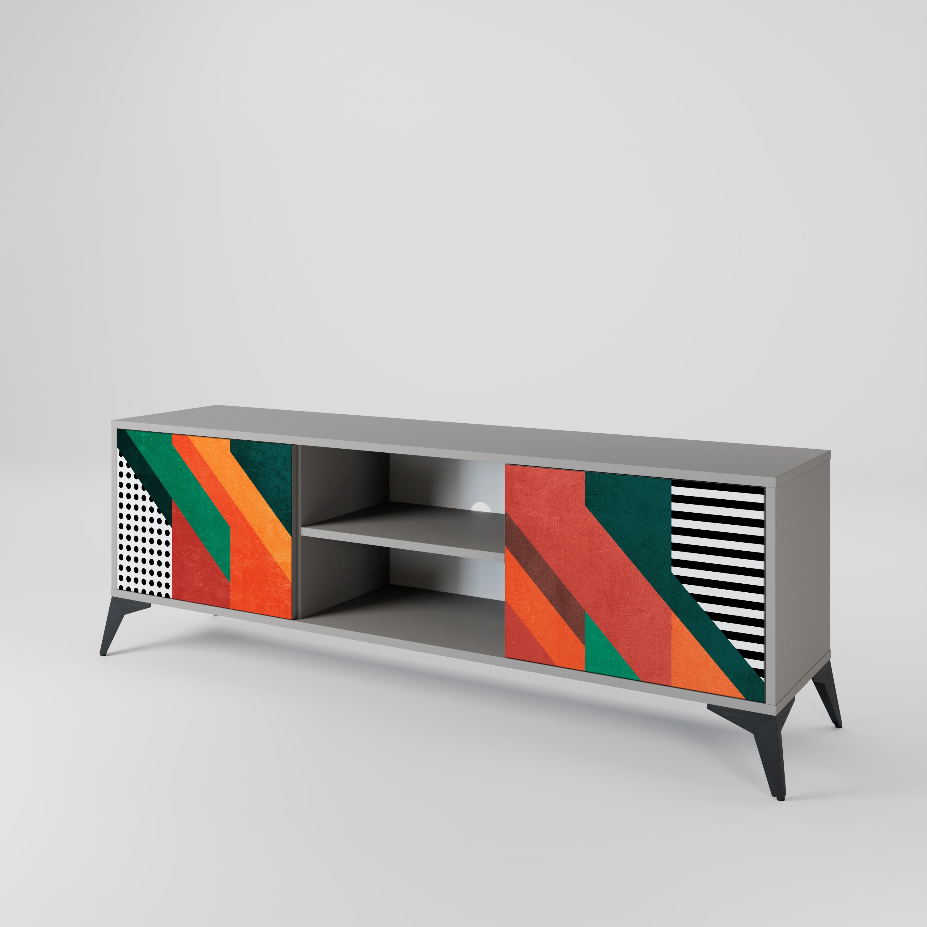 Mueble de TV de 2 puertas MAKESHIFT ARTISTRY en acabado gris