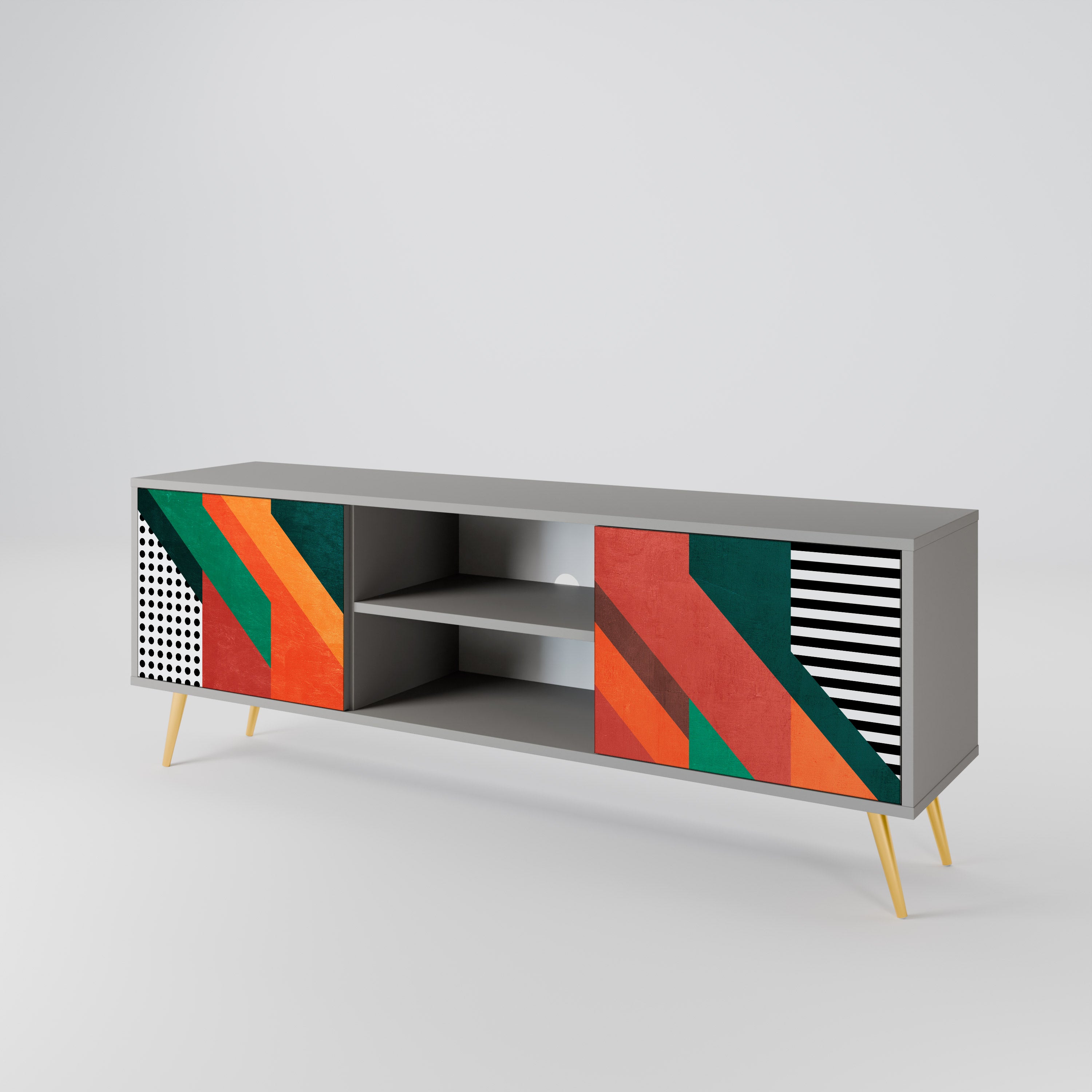 Mueble de TV de 2 puertas MAKESHIFT ARTISTRY en acabado gris