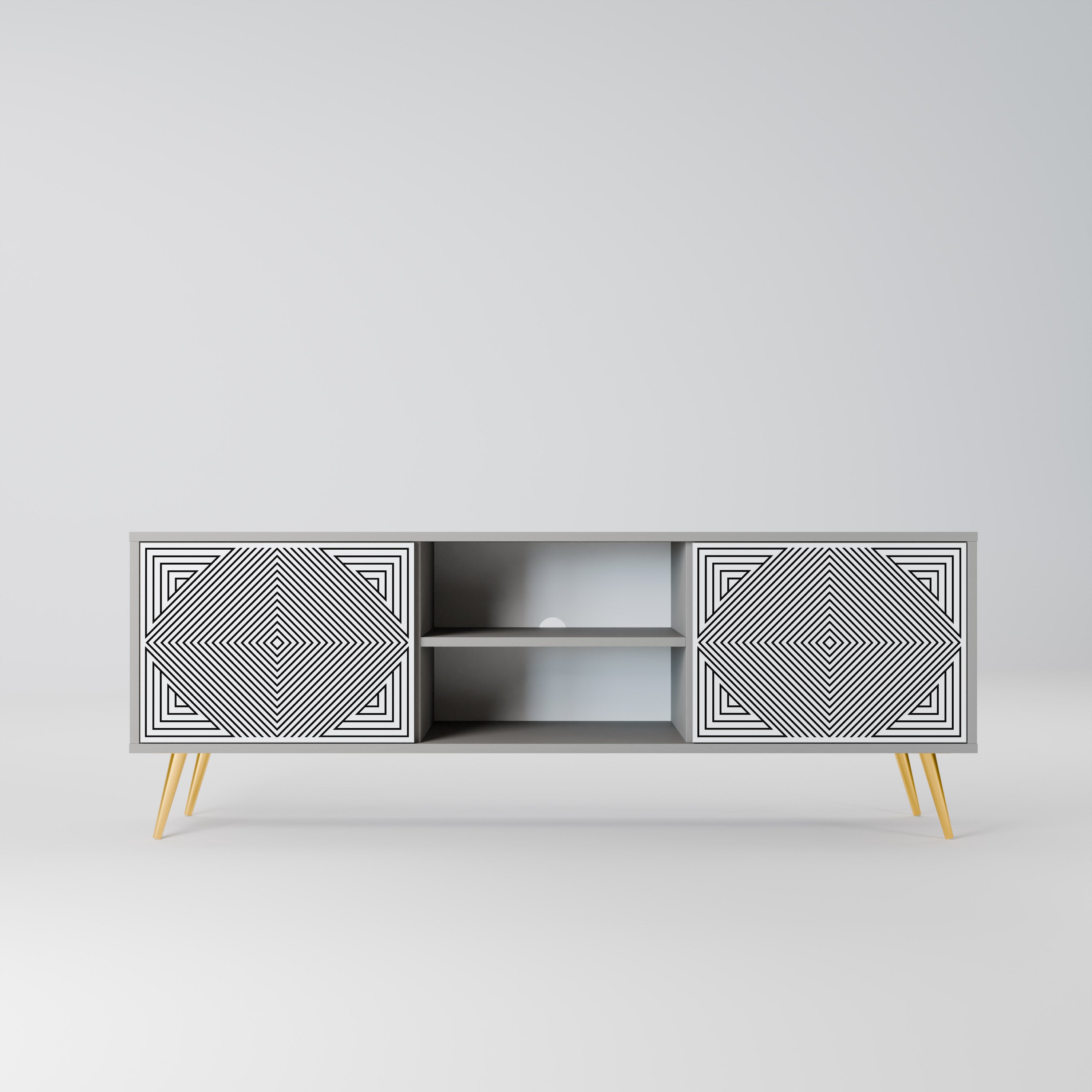 POLYGON ILLUSION 2-Door TV Stand in Grey Finish