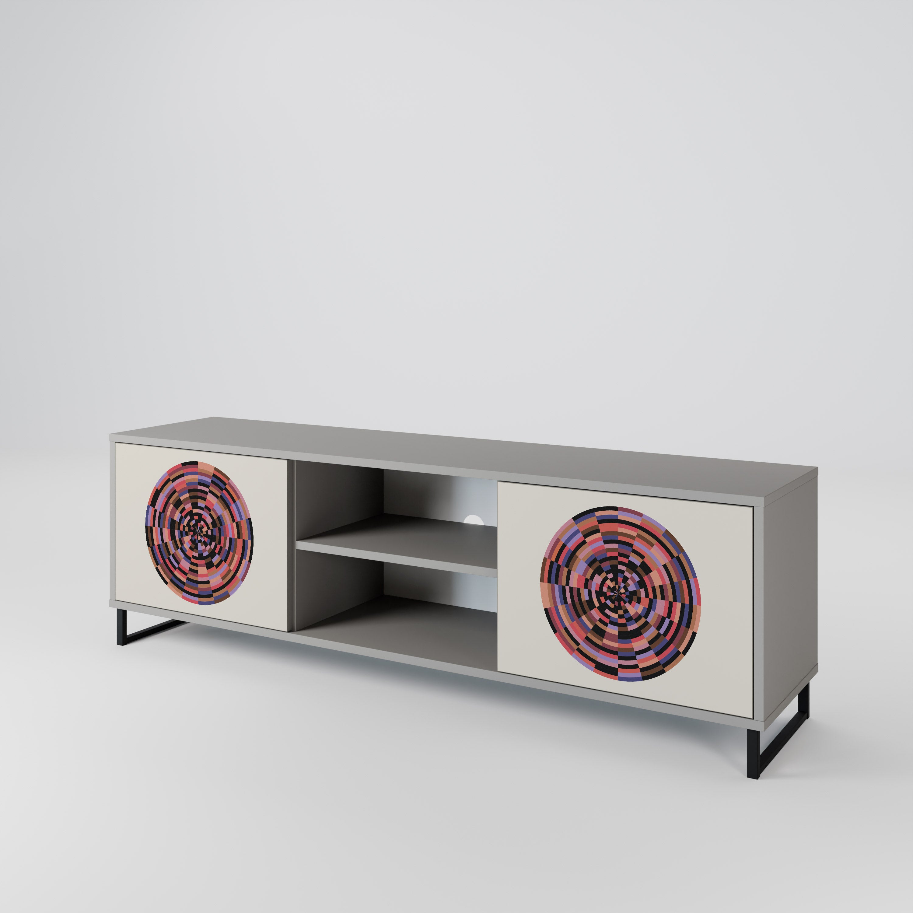 Mueble de TV de 2 puertas BROWN CIRCLES en acabado gris