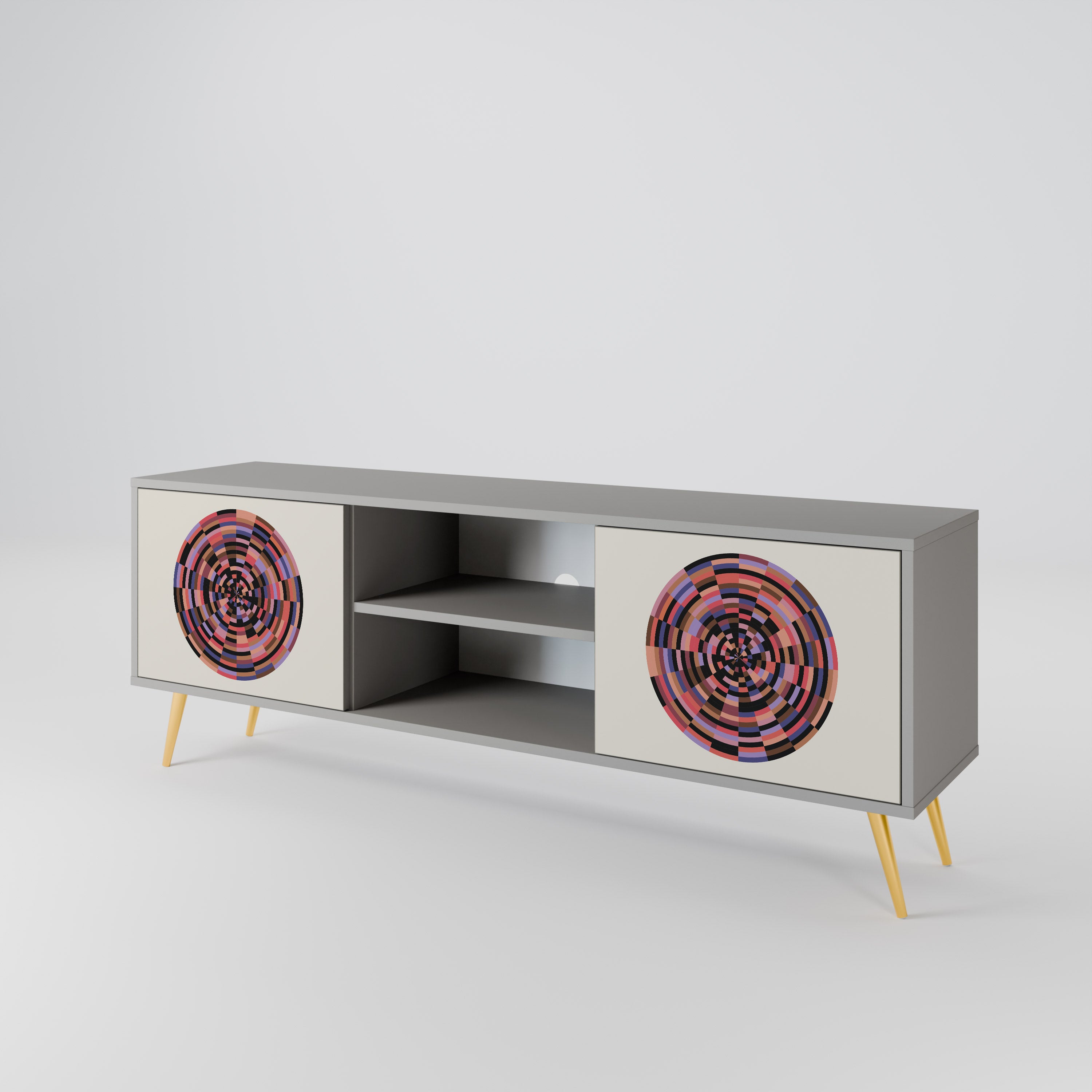 Mueble de TV de 2 puertas BROWN CIRCLES en acabado gris