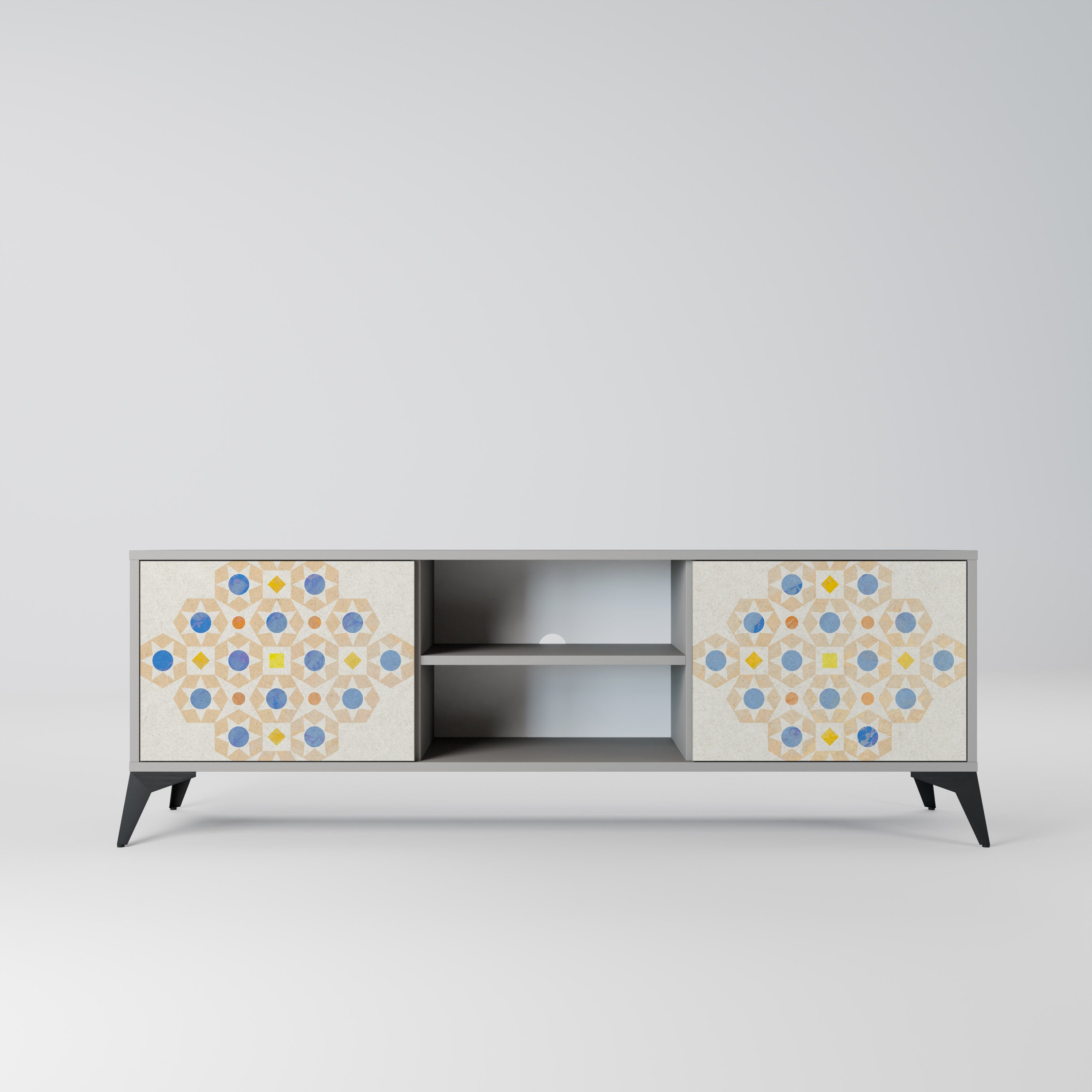PATTERNED PRISM 2-Door TV Stand in Grey Finish