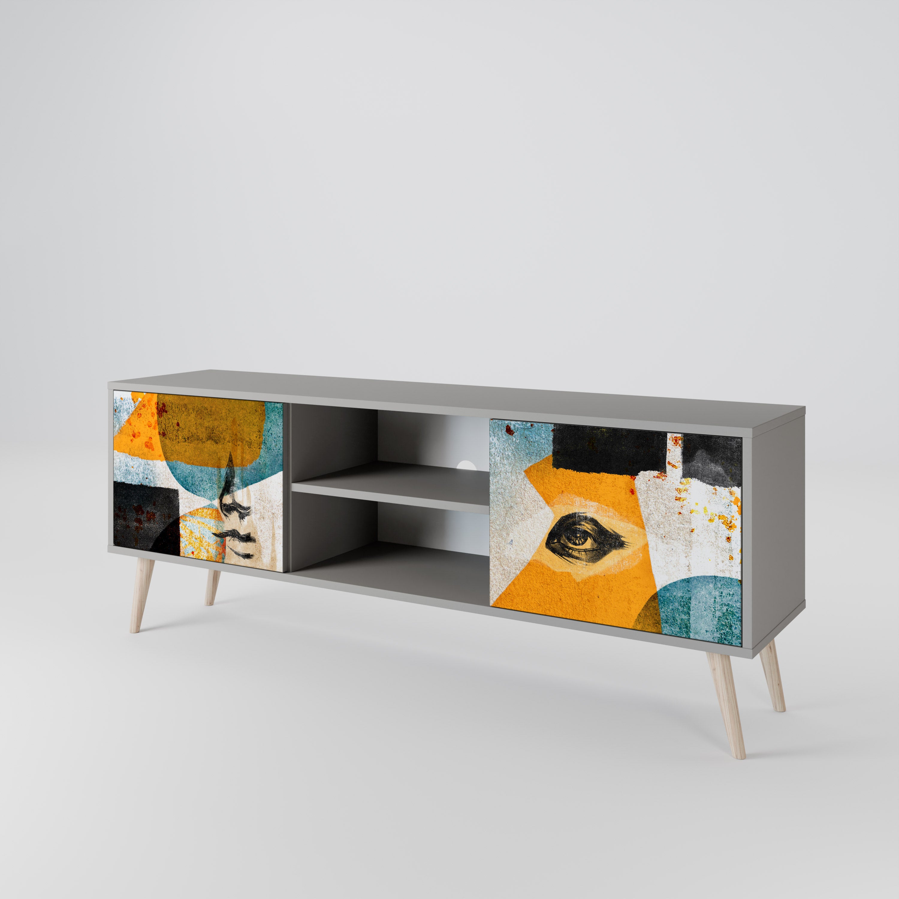 Mueble de TV de 2 puertas ABSTRACT FACES en acabado gris
