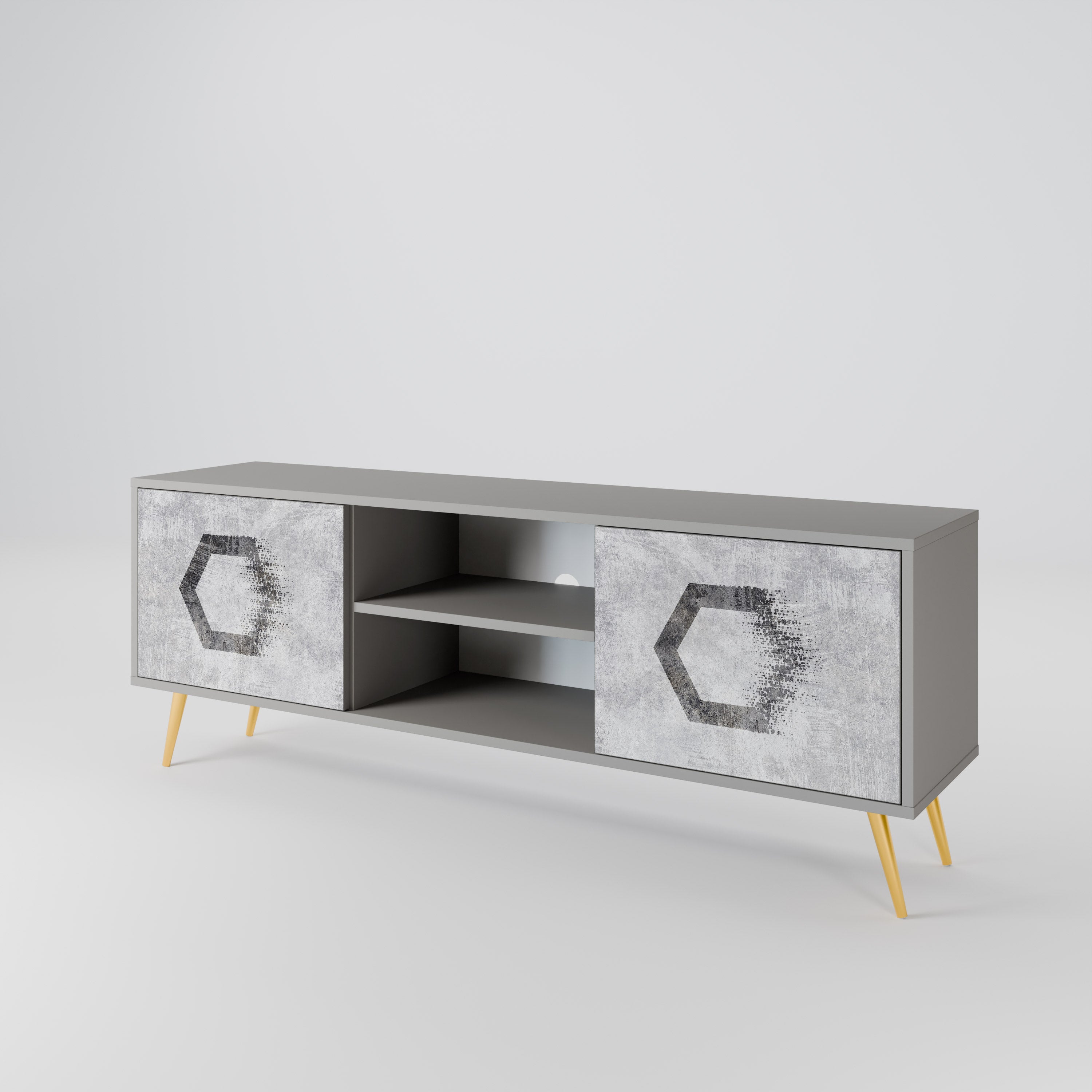 HEXAGONAL FIGURES 2-Door TV Stand in Grey Finish