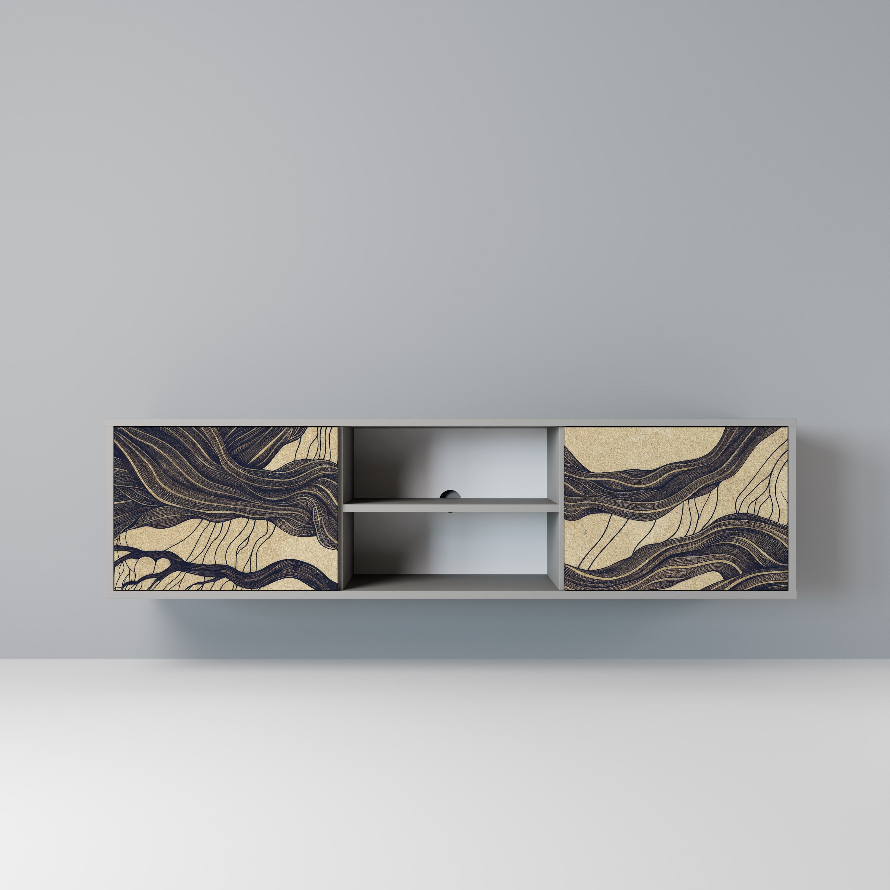 UNIFIED FRAGMENTS 2-Door TV Stand in Grey Finish