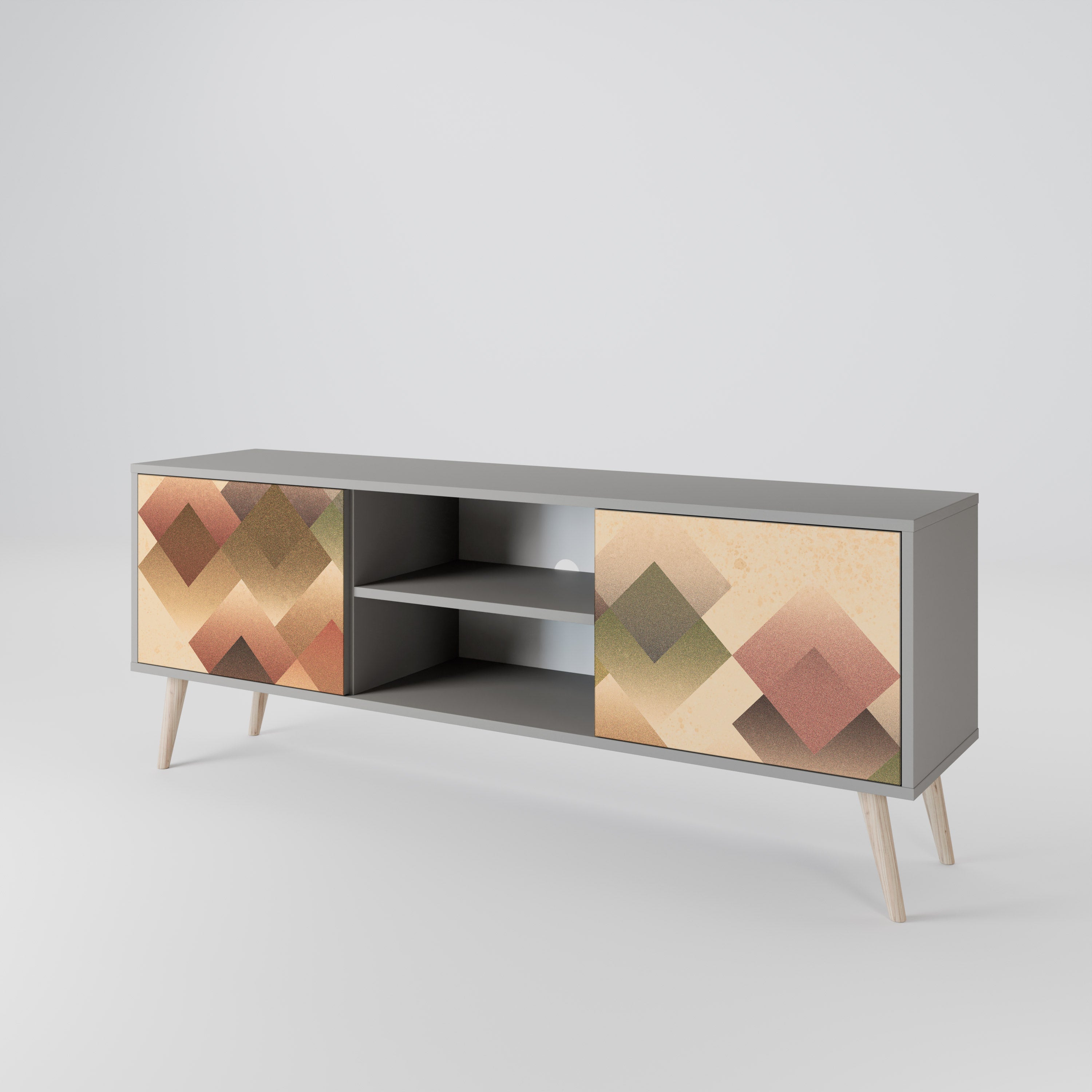 GEOMETRIC FUSION 2-Door TV Stand in Grey Finish