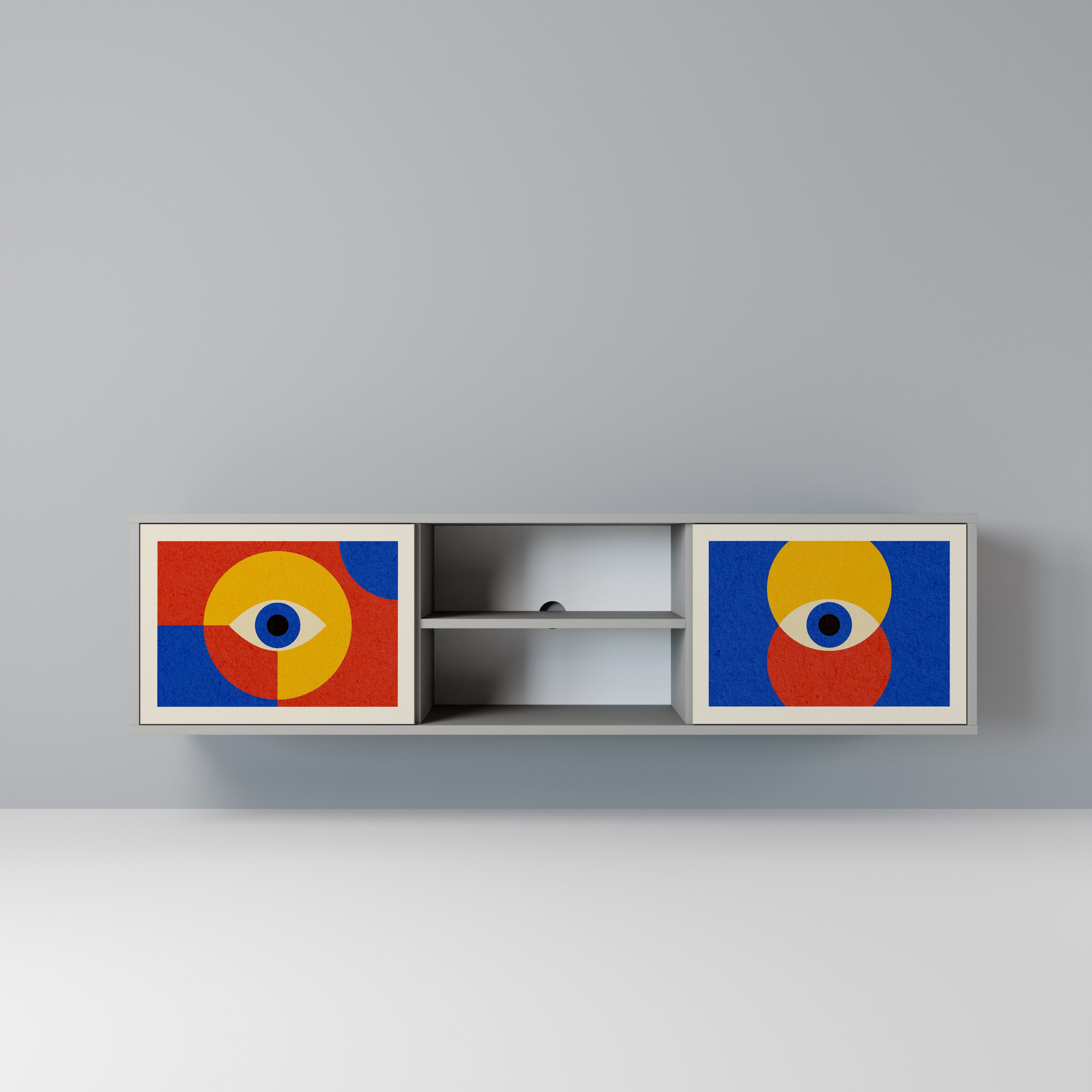 GEOMETRIC EYES 2-Door TV Stand in Grey Finish