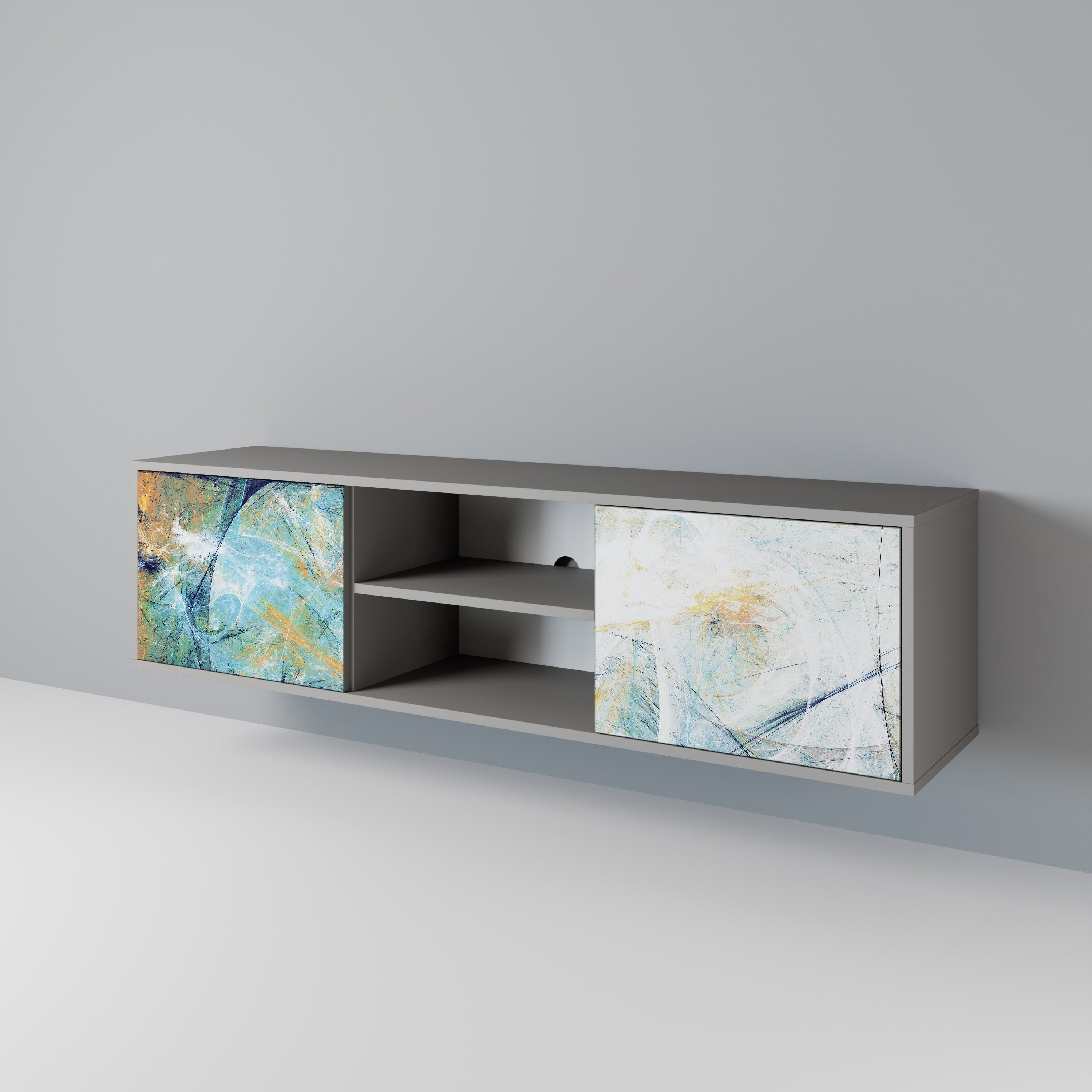 Mueble de TV de 2 puertas ABSTRACT THOUGHTS en acabado gris