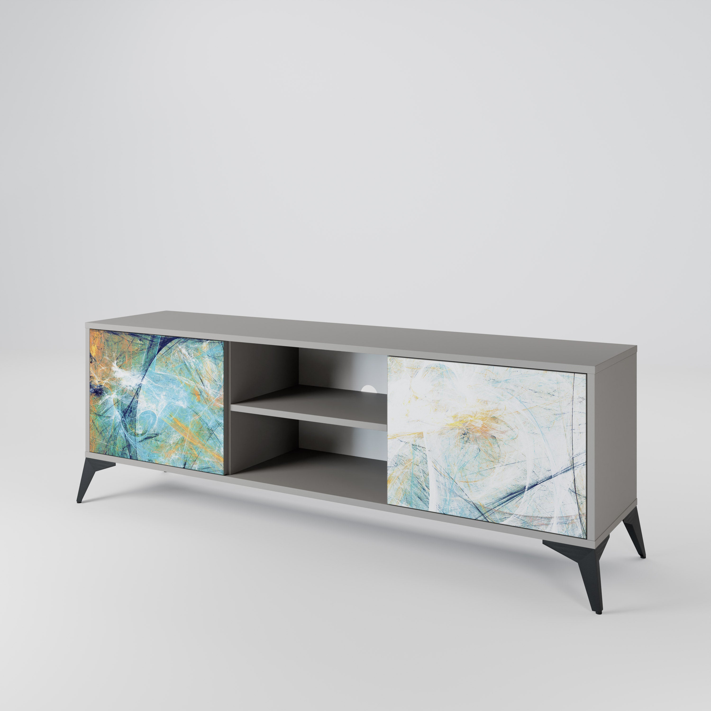 Mueble de TV de 2 puertas ABSTRACT THOUGHTS en acabado gris