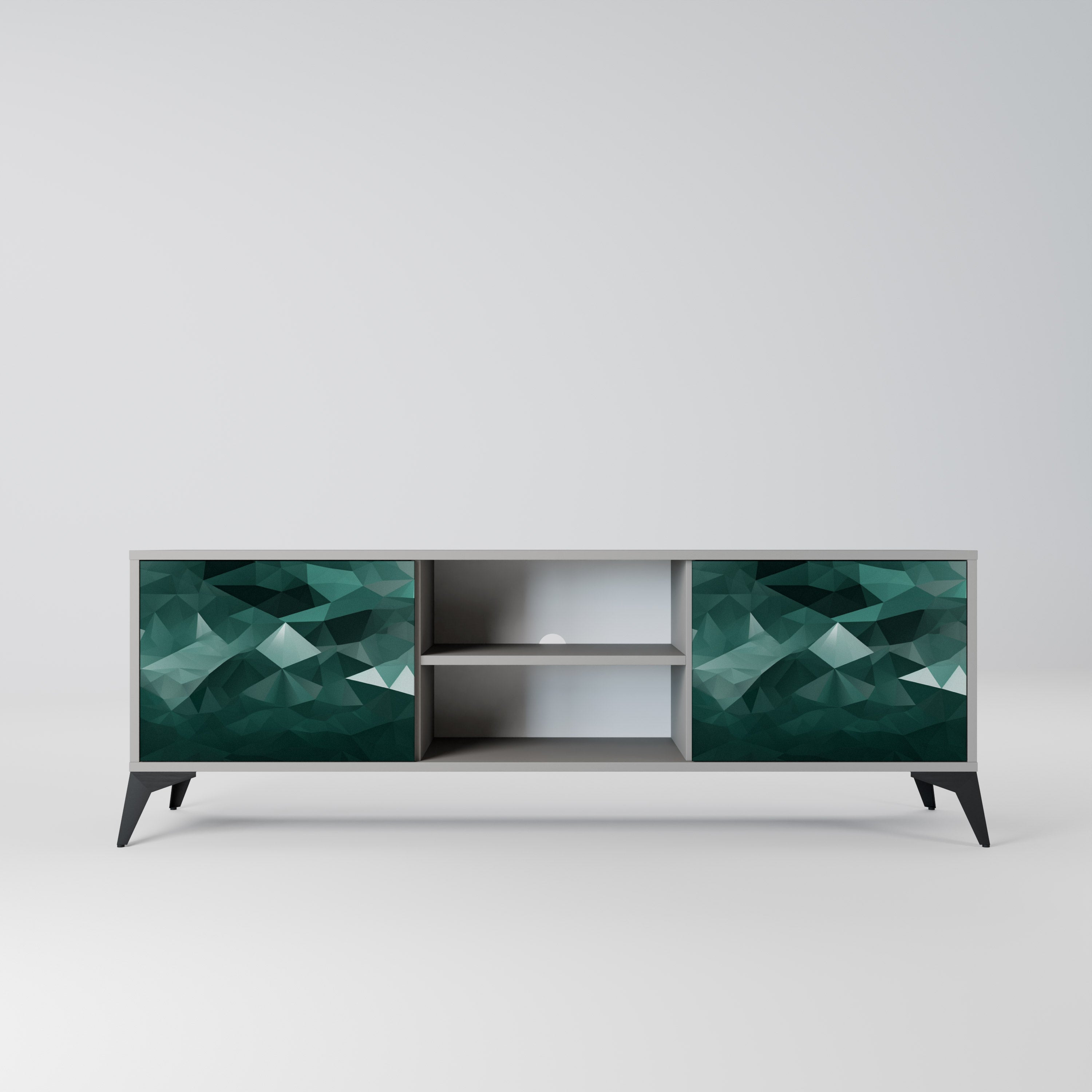 POLYGONAL FLOATING 2-Door TV Stand in Grey Finish