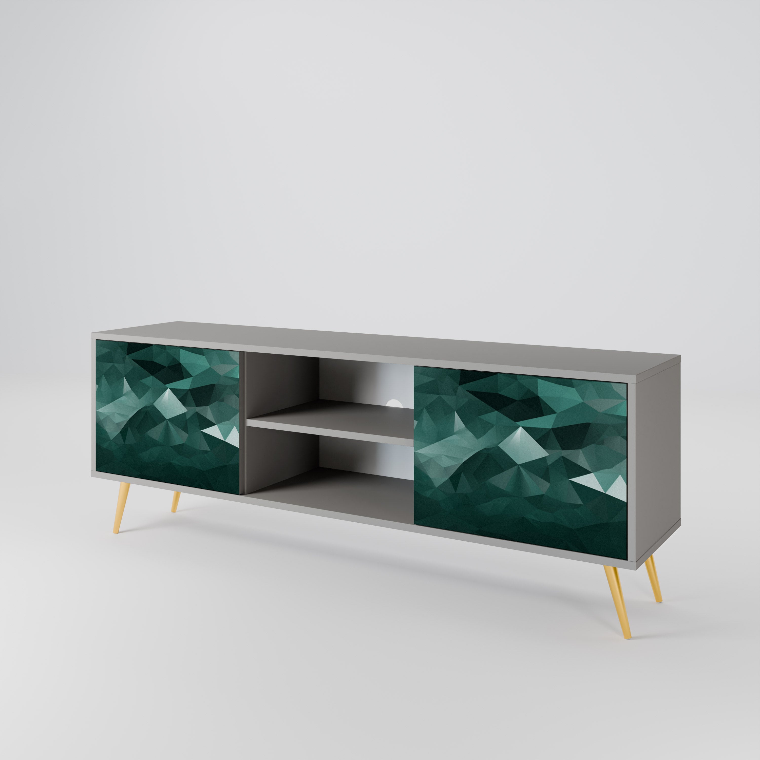 POLYGONAL FLOATING 2-Door TV Stand in Grey Finish