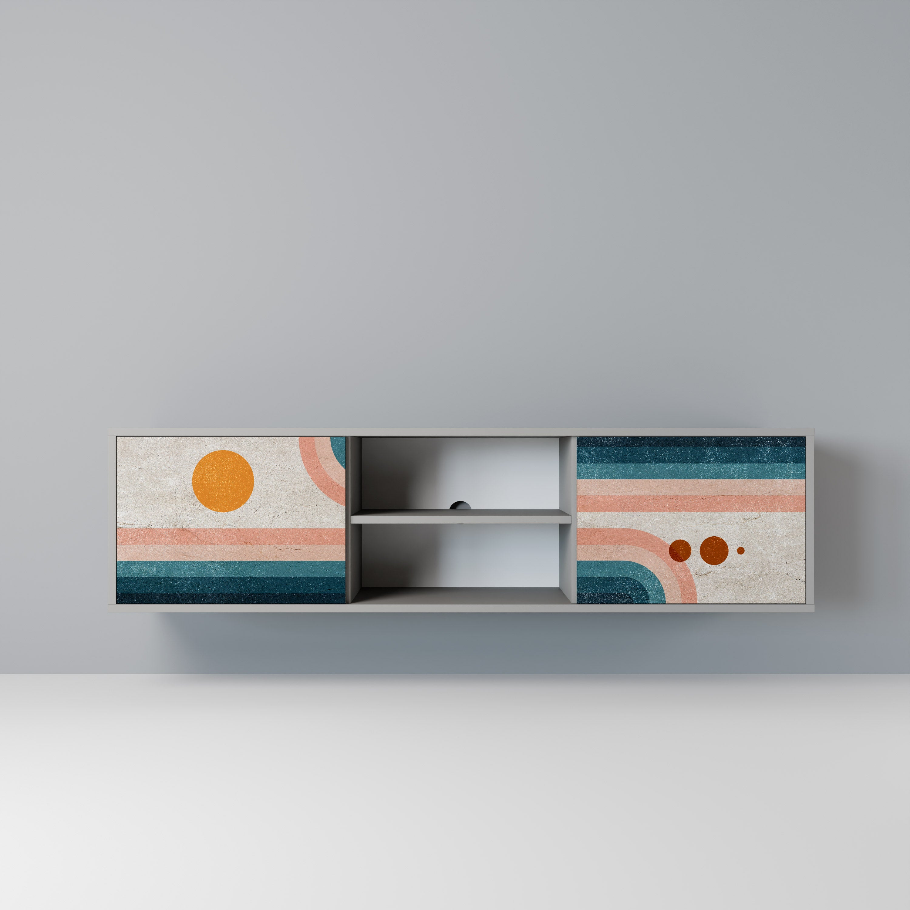 TWO HALVES 2-Door TV Stand in Grey Finish