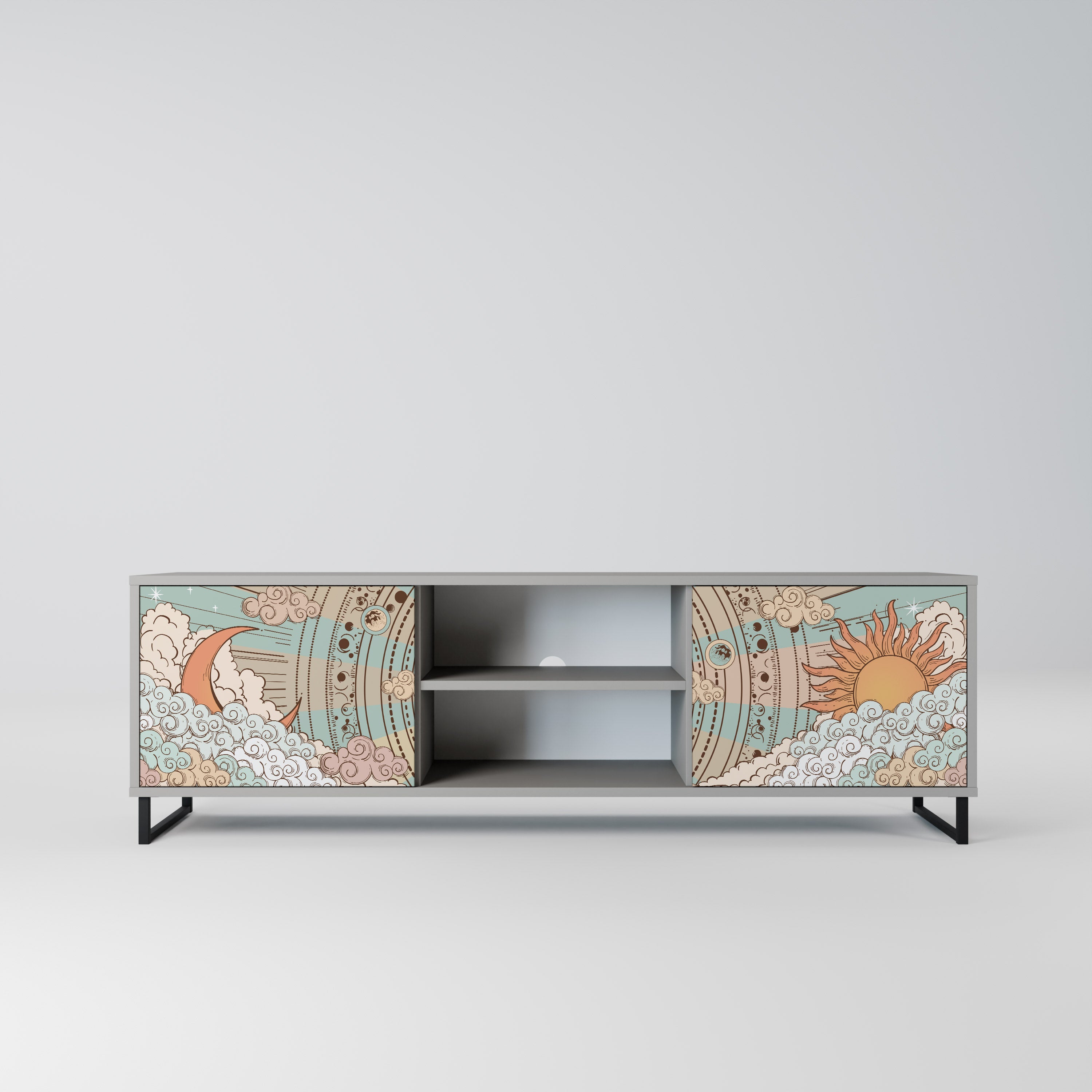 MYSTICAL STRUCTURE 2-Door TV Stand in Grey Finish