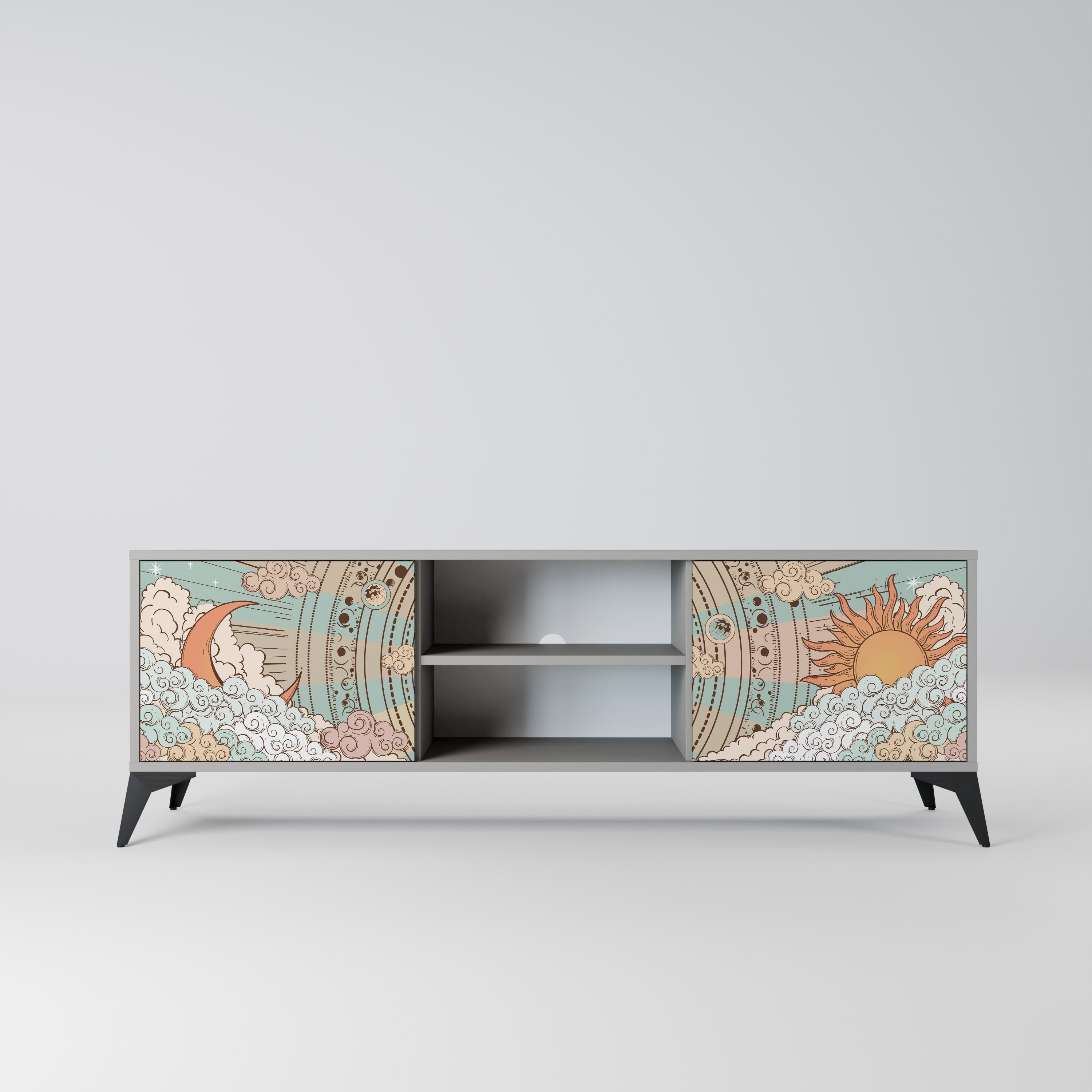 MYSTICAL STRUCTURE 2-Door TV Stand in Grey Finish